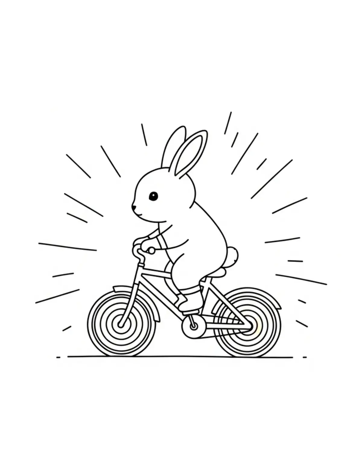 Free printable coloring page: tiny-bunny-riding-a-rainbow-bi coloring page. Cute and cozy design for kids and adults to download and print.