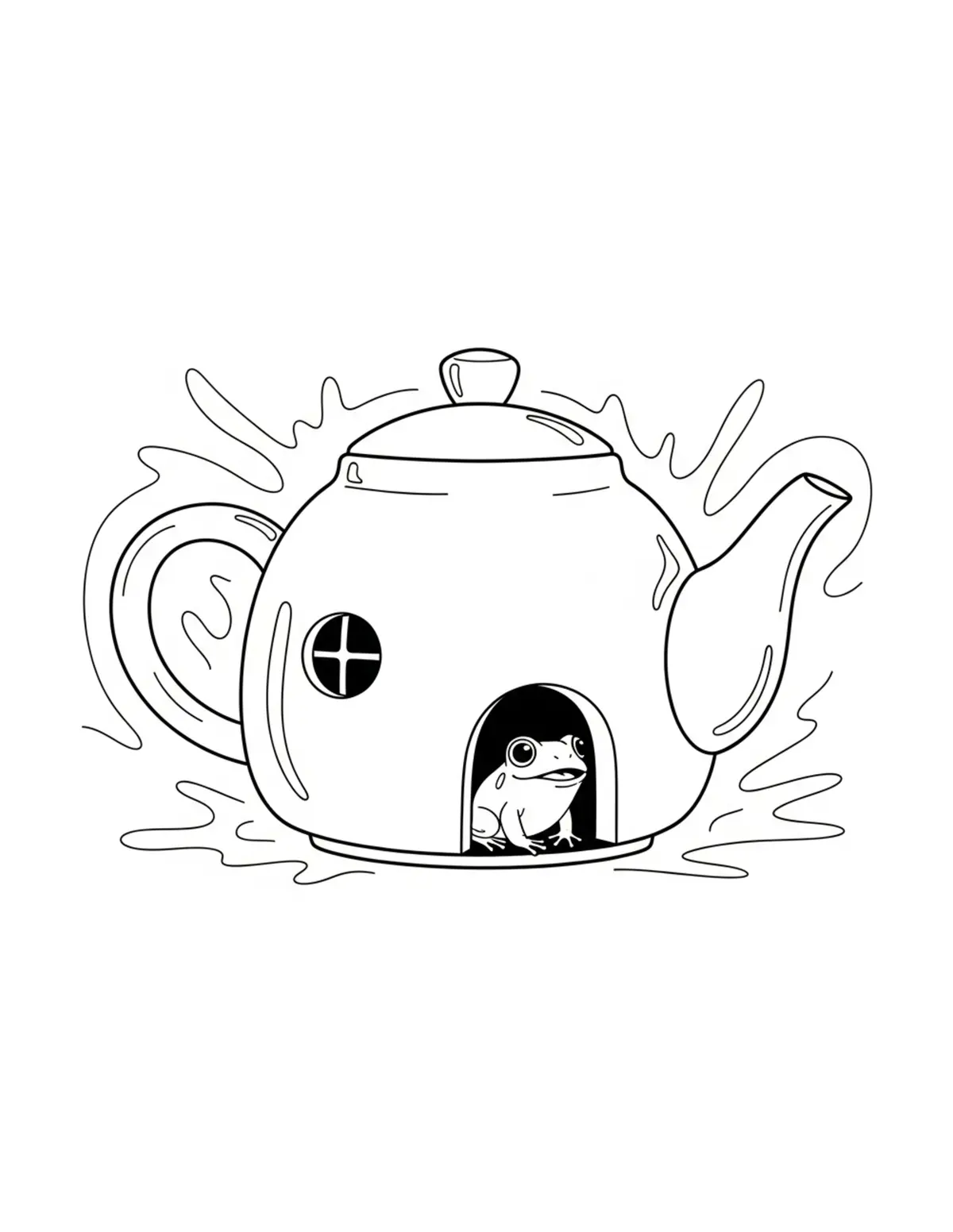 Free printable coloring page: tiny-frog-living-inside-a-gian coloring page. Cute and cozy design for kids and adults to download and print.