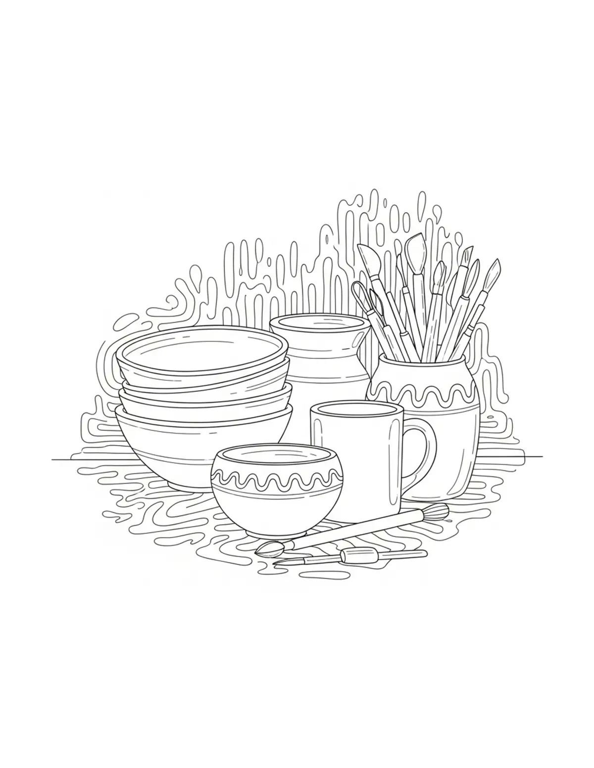 Tiny Pottery Corner Filled Wit Coloring Page - free printable JPG featuring adorable tiny animal village scene
