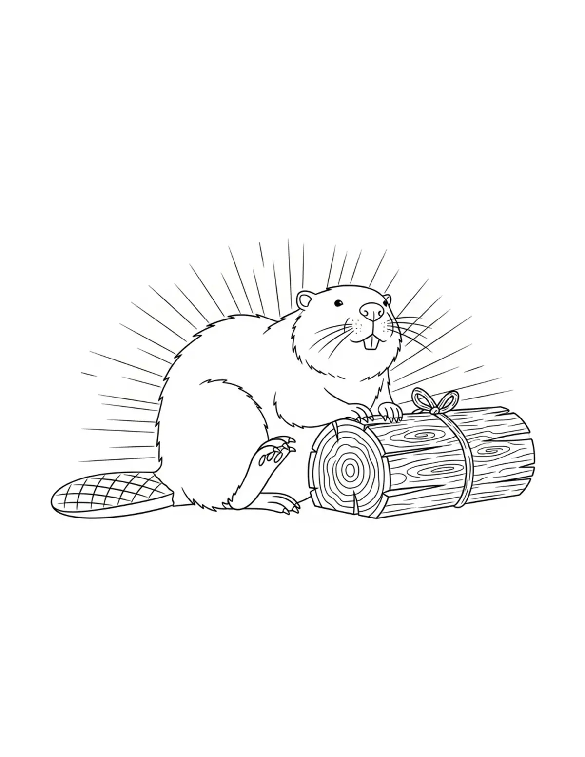Beaver Relaxing Beside a Finished Project Coloring Page - free printable JPG featuring adorable woodland beaver