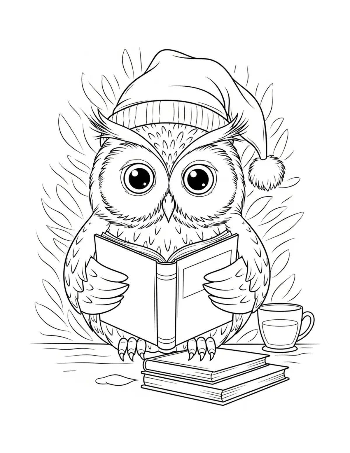 Owl Enjoying A Peaceful Readin Coloring Page - free printable JPG featuring adorable owl