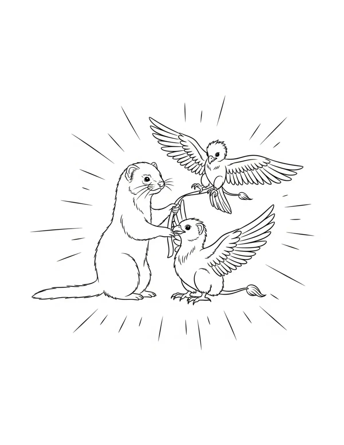 Free printable coloring page: tiny ferret training baby grif coloring page. Cute and cozy tiny animal design for kids and adults to download and print.