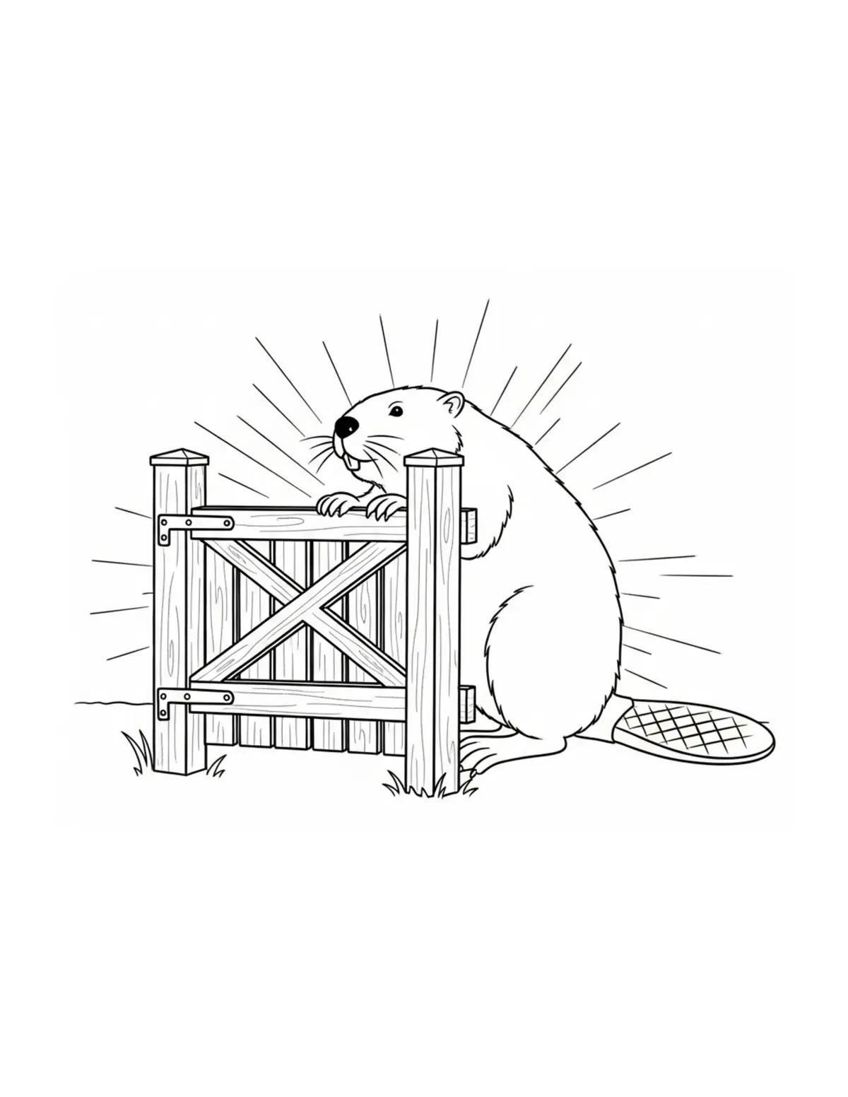 Beaver Installing Wooden Garde Coloring Page - free printable JPG featuring adorable woodland animals