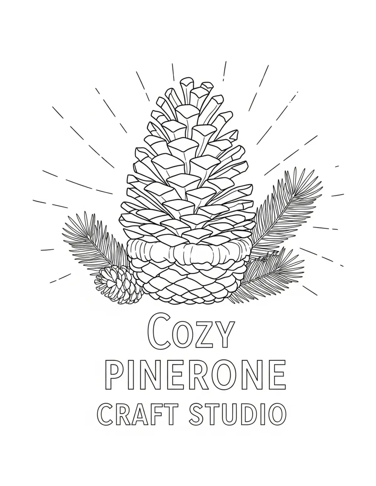Free printable coloring page: cozy pinecone craft studio coloring page. Cute and cozy design for kids and adults to download and print.
