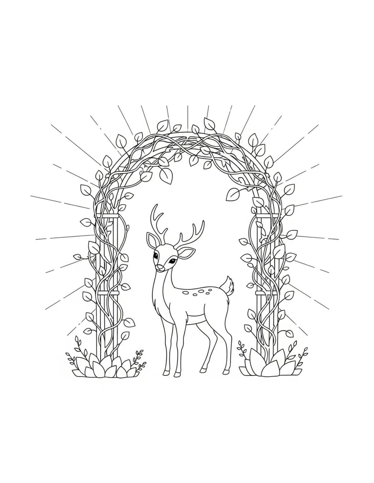 Cute Deer Decorating a Woodland Stage coloring page - free printable JPG featuring adorable woodland animals