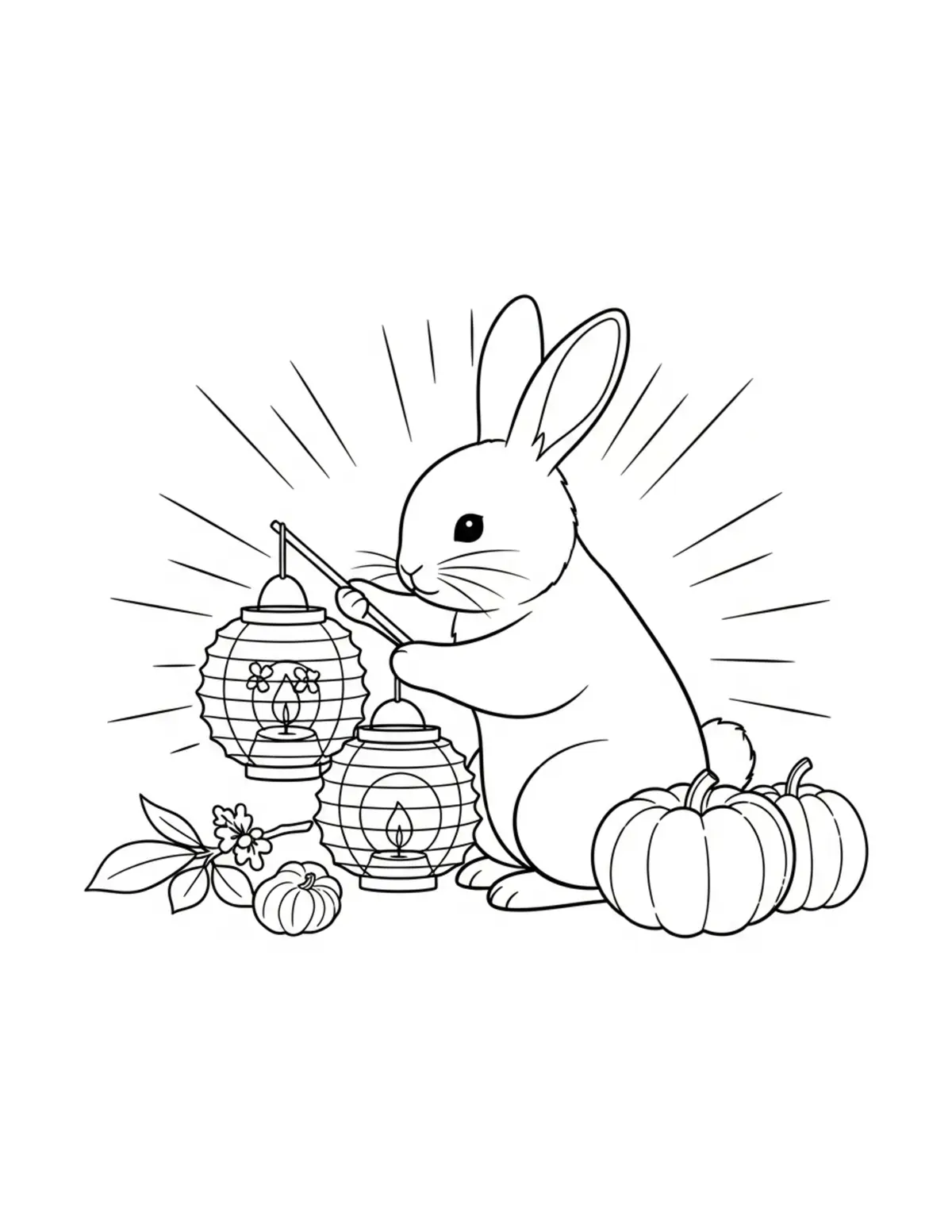 Free printable coloring page: cute rabbit preparing handmade coloring page. Cute and cozy tiny animal design for kids and adults to download and print.