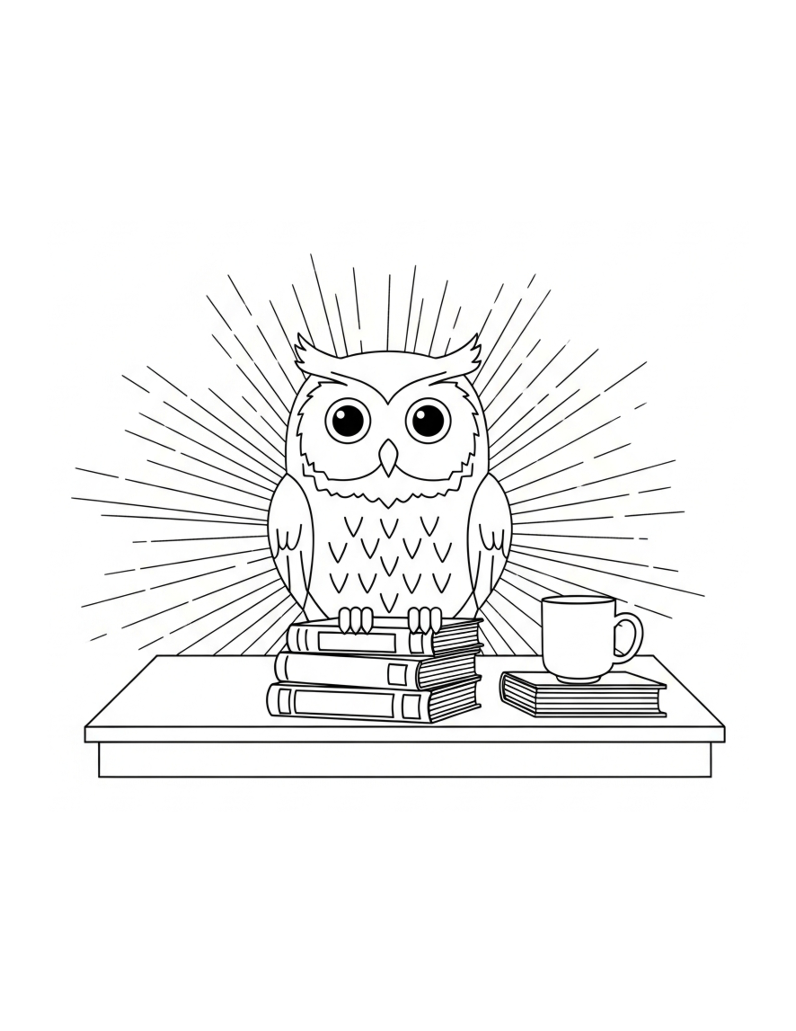 Owl Decorating A Library Table Coloring Page - free printable JPG featuring adorable owl