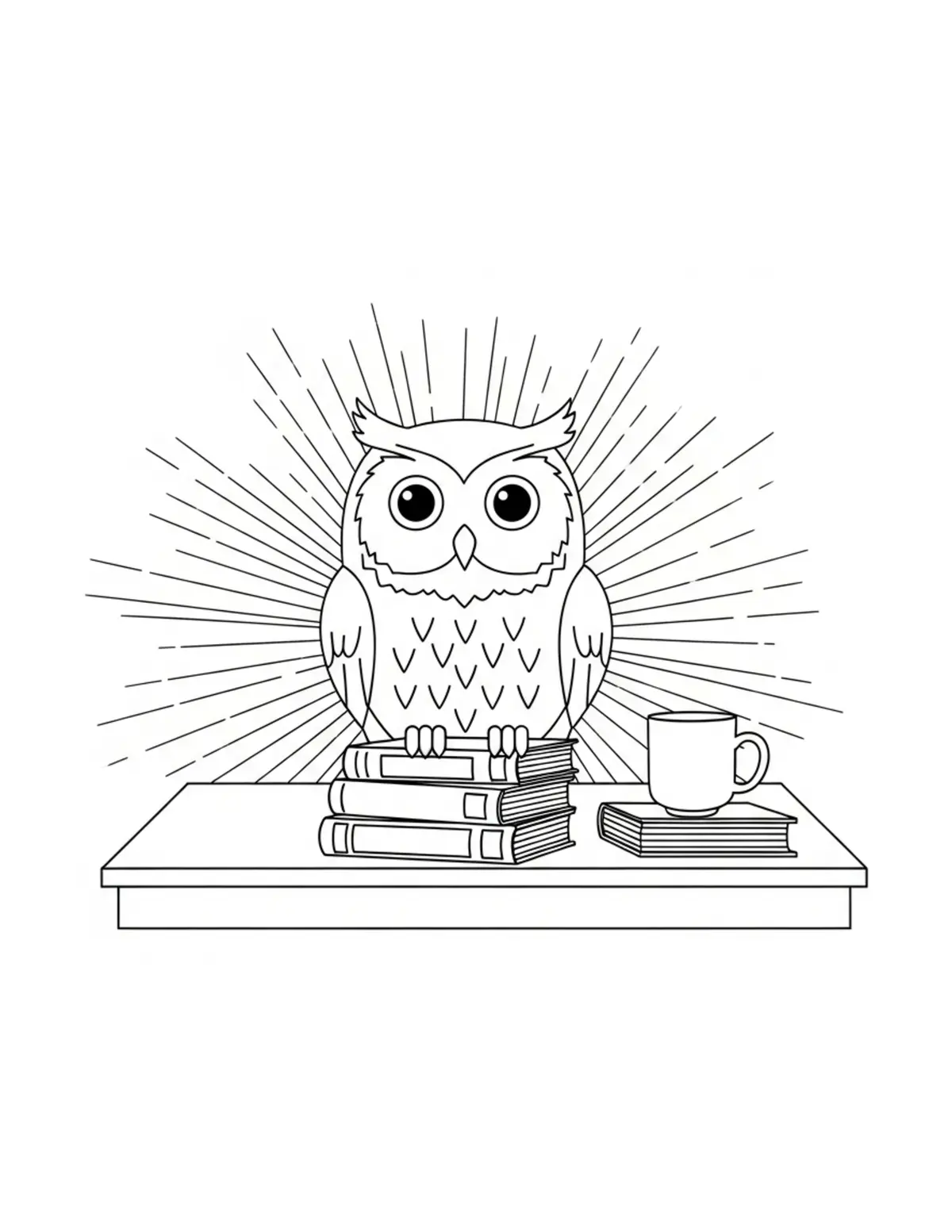 Owl Decorating A Library Table Coloring Page - free printable JPG featuring adorable owl