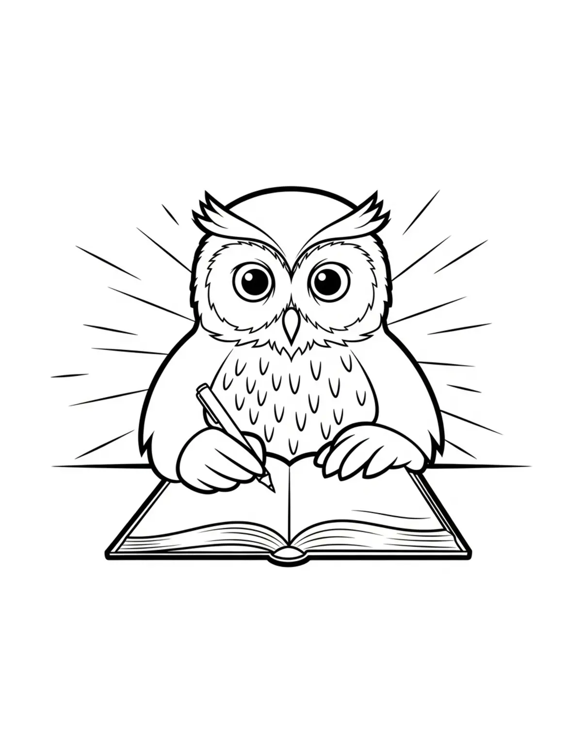 Owl Writing Notes In A Reading Coloring Page - free printable JPG featuring adorable owl reading scenes
