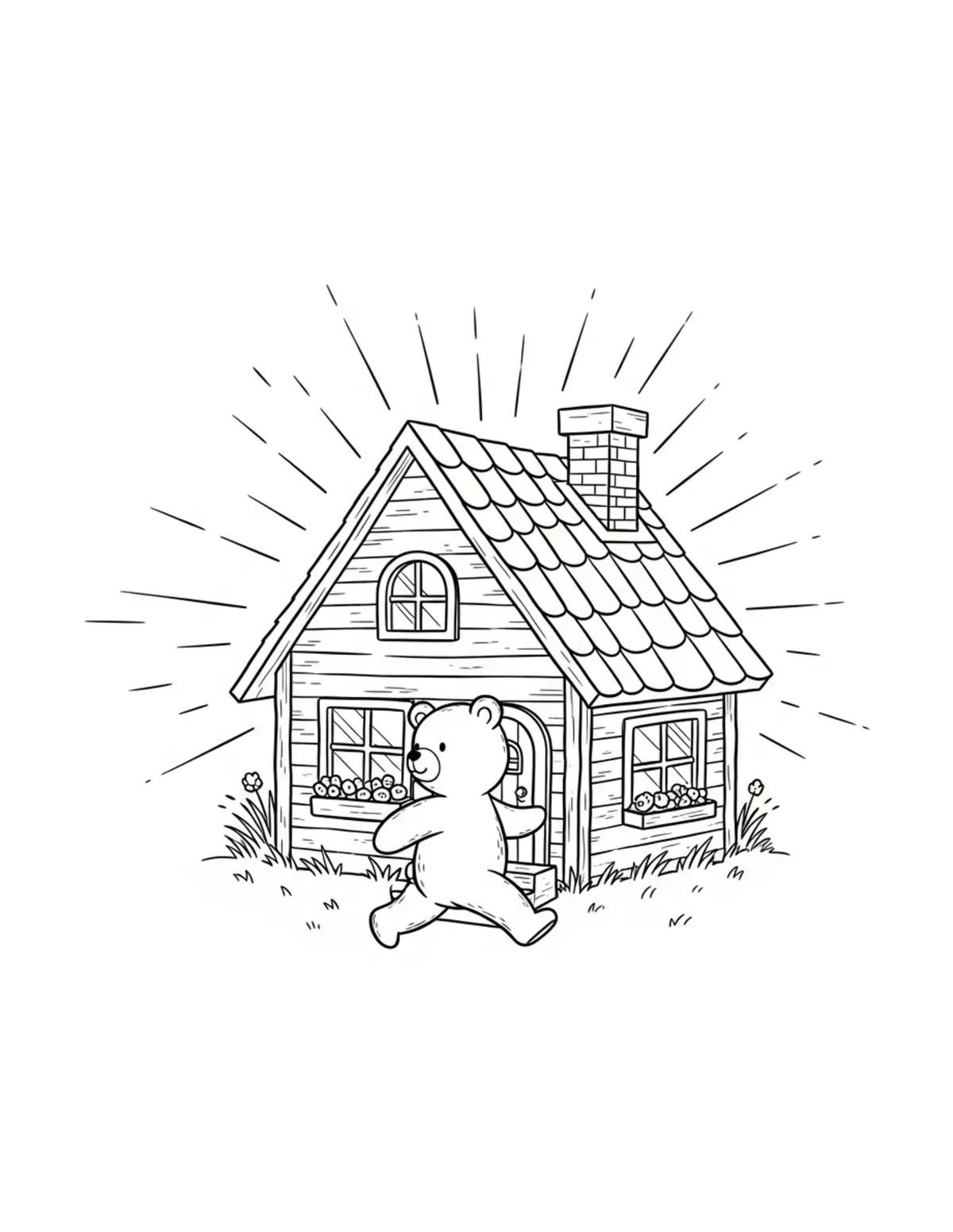 Free printable coloring page: tiny-bear-running-a-cozy-break coloring page. Cute and cozy design for kids and adults to download and print.