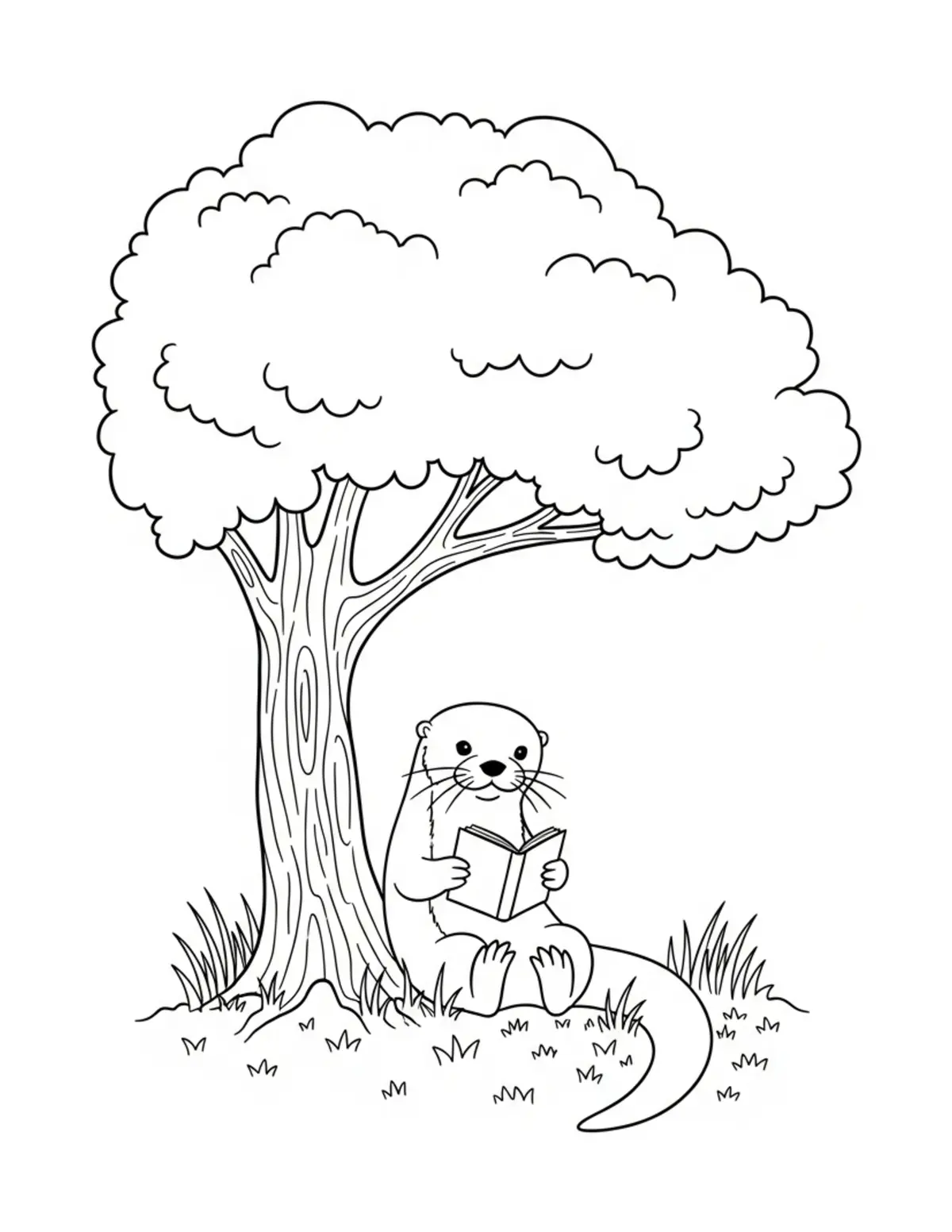 Otter Reading Under Tree coloring page - free printable JPG featuring adorable otters