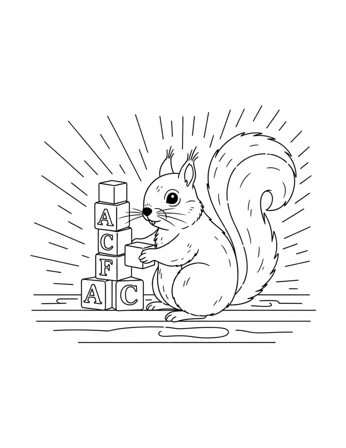 Adorable Squirrel Stacking Col Coloring Page - free printable JPG featuring adorable tiny animal village scene