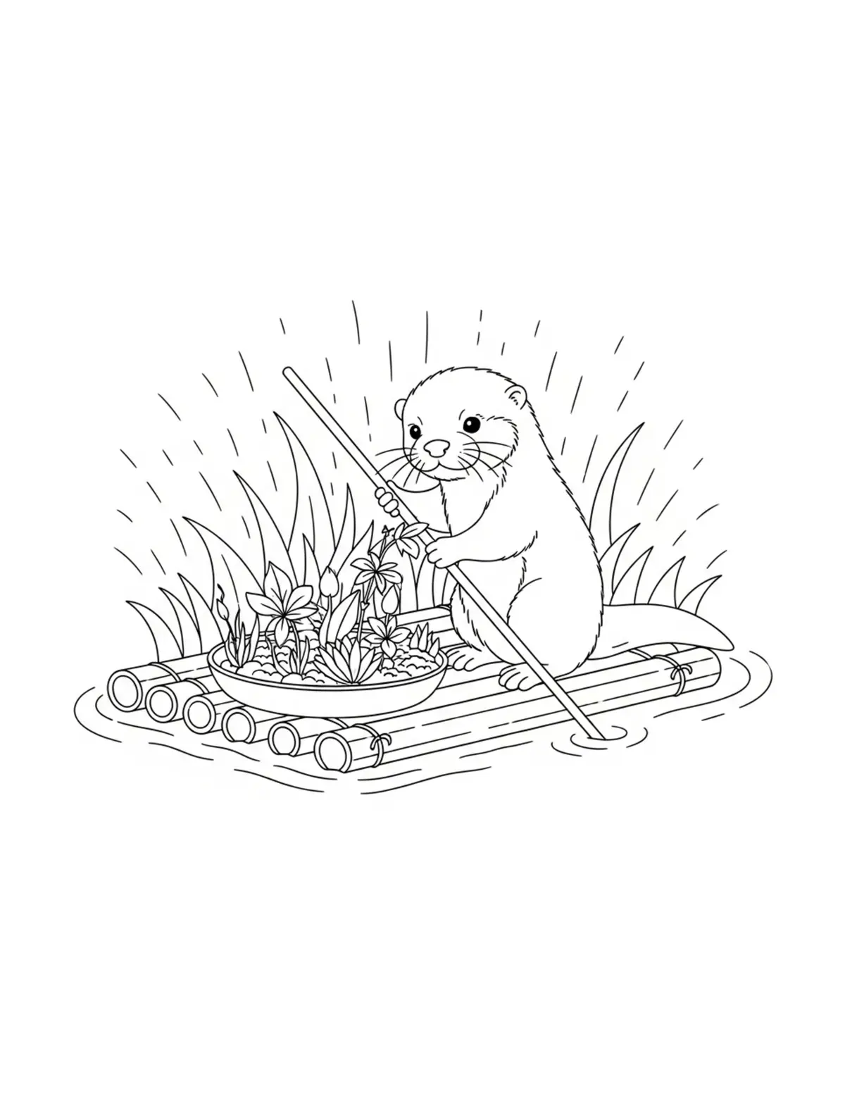 Baby Otter Maintaining a Floating Dock coloring page - free printable JPG featuring adorable woodland animals