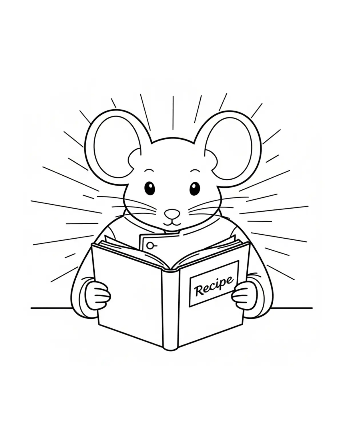 Mouse Reading A Recipe Book In Coloring Page - free printable JPG featuring adorable mouse bakery scenes