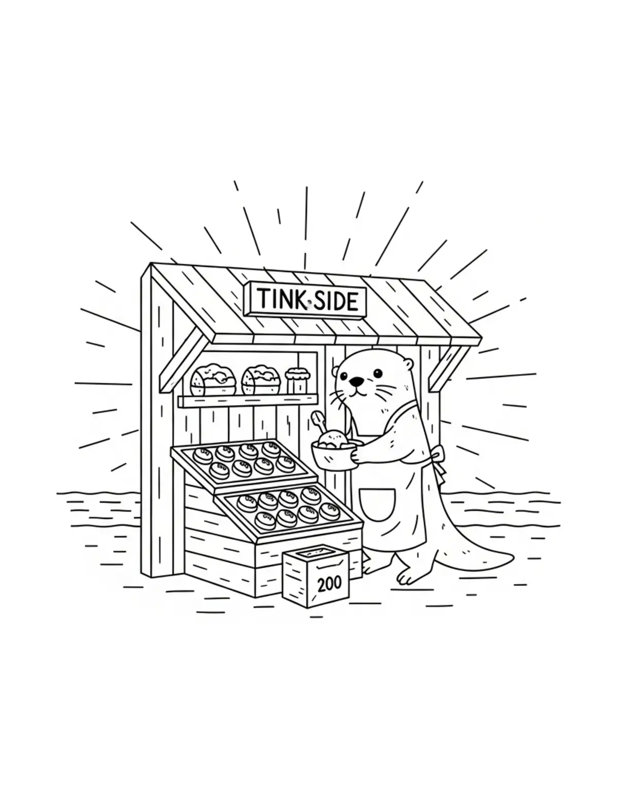 Free printable coloring page: tiny-otter-working-at-a-waters coloring page. Cute and cozy design for kids and adults to download and print.