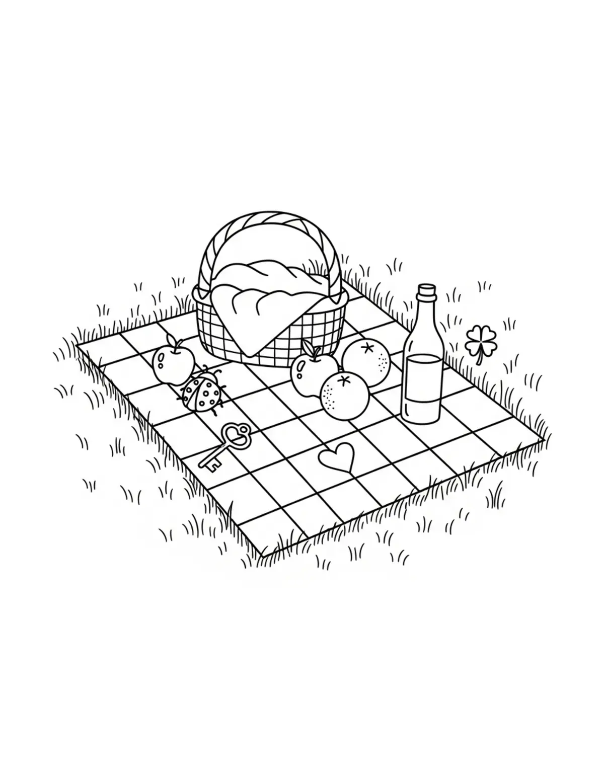 Free printable coloring page: cozy-picnic-scene-with-hidden coloring page. Cute and cozy design for kids and adults to download and print.