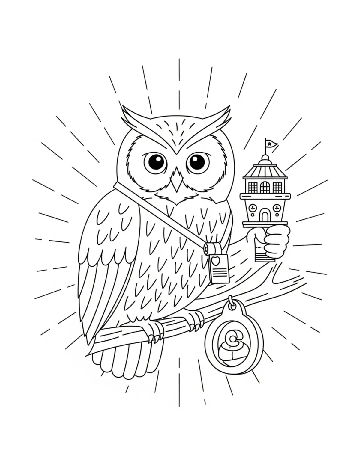 Owl Managing a Woodland Observ Coloring Page - free printable JPG featuring adorable woodland animals