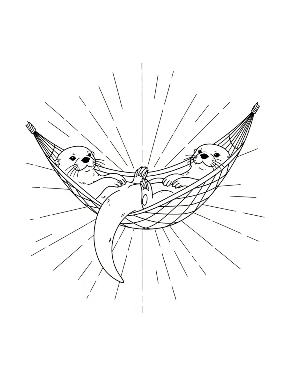Otter Relaxing in Hammock coloring page - free printable JPG featuring adorable otters