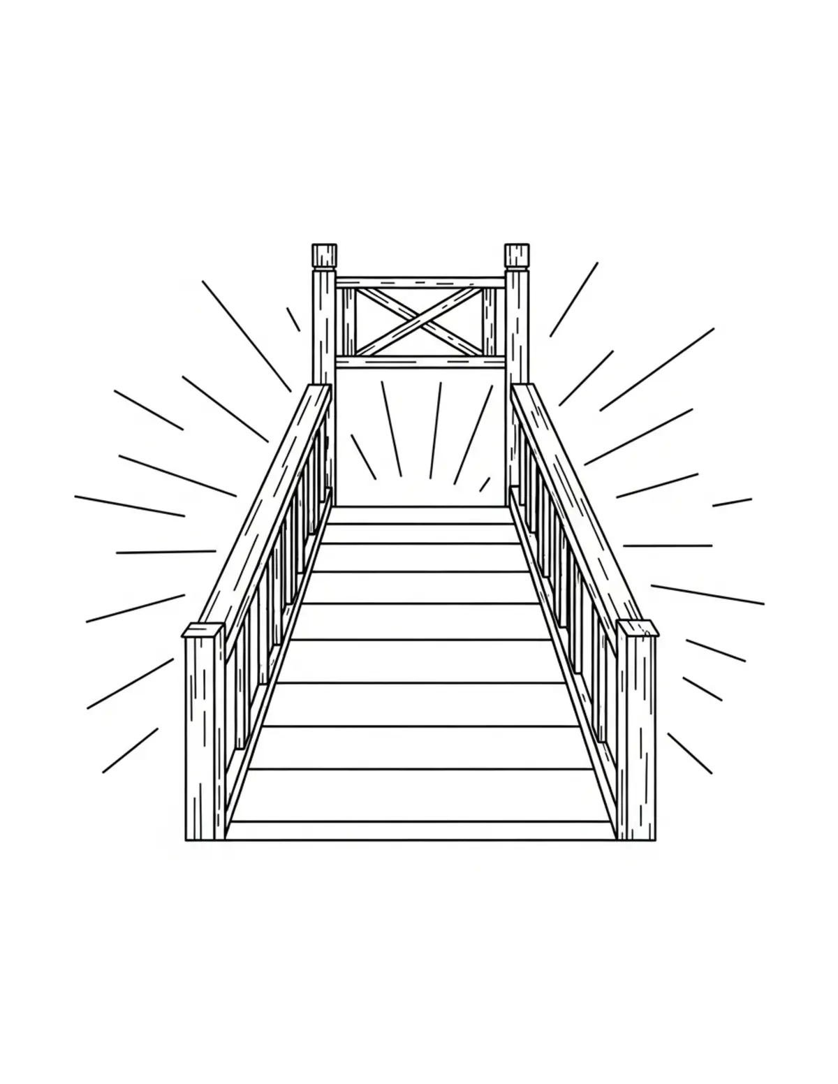 Free printable coloring page: bold-easy-wooden-bridge coloring page. Cute and cozy design for kids and adults to download and print.