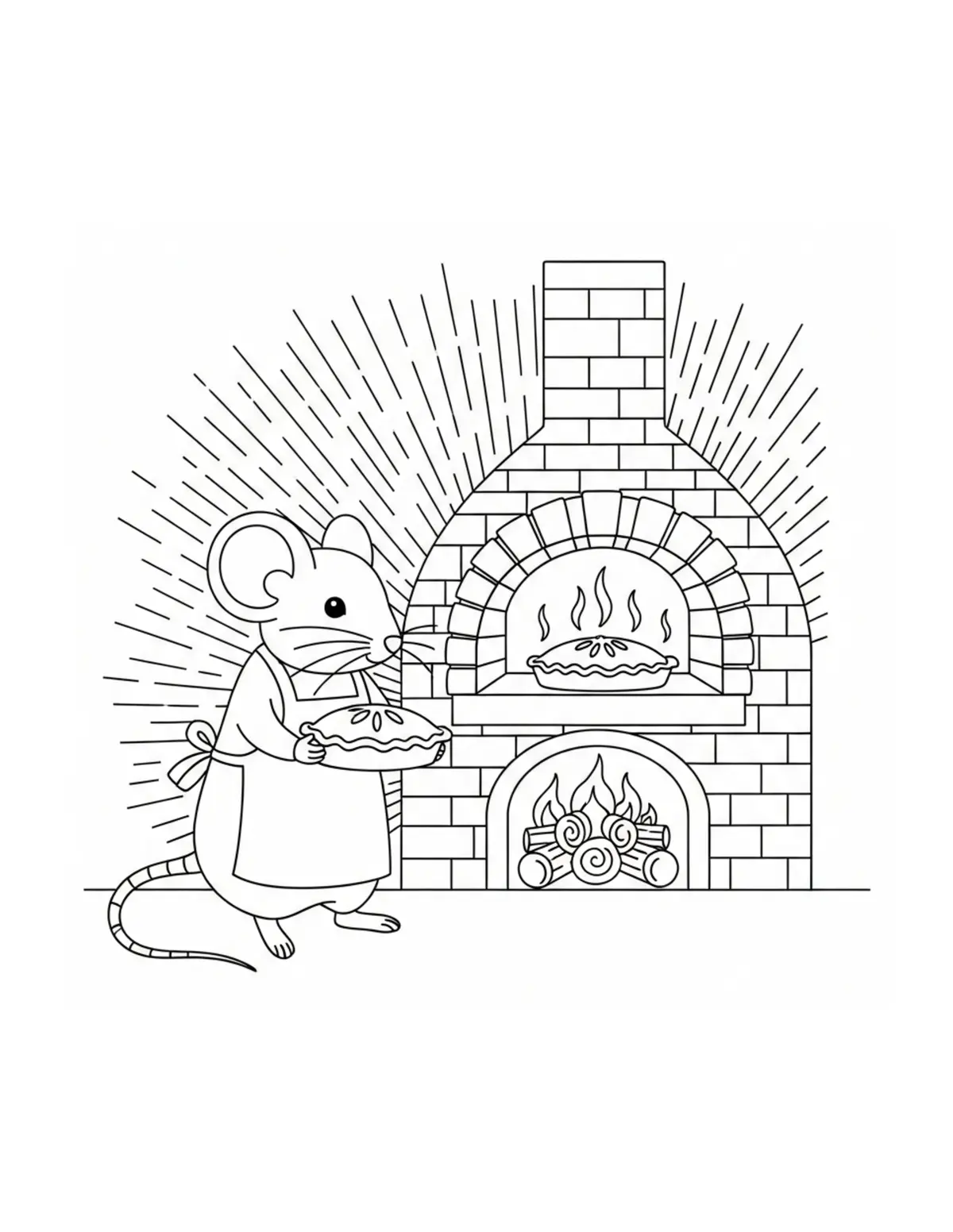 Mouse Baking Pies Beside A Bri Coloring Page - free printable JPG featuring adorable mouse bakery scenes