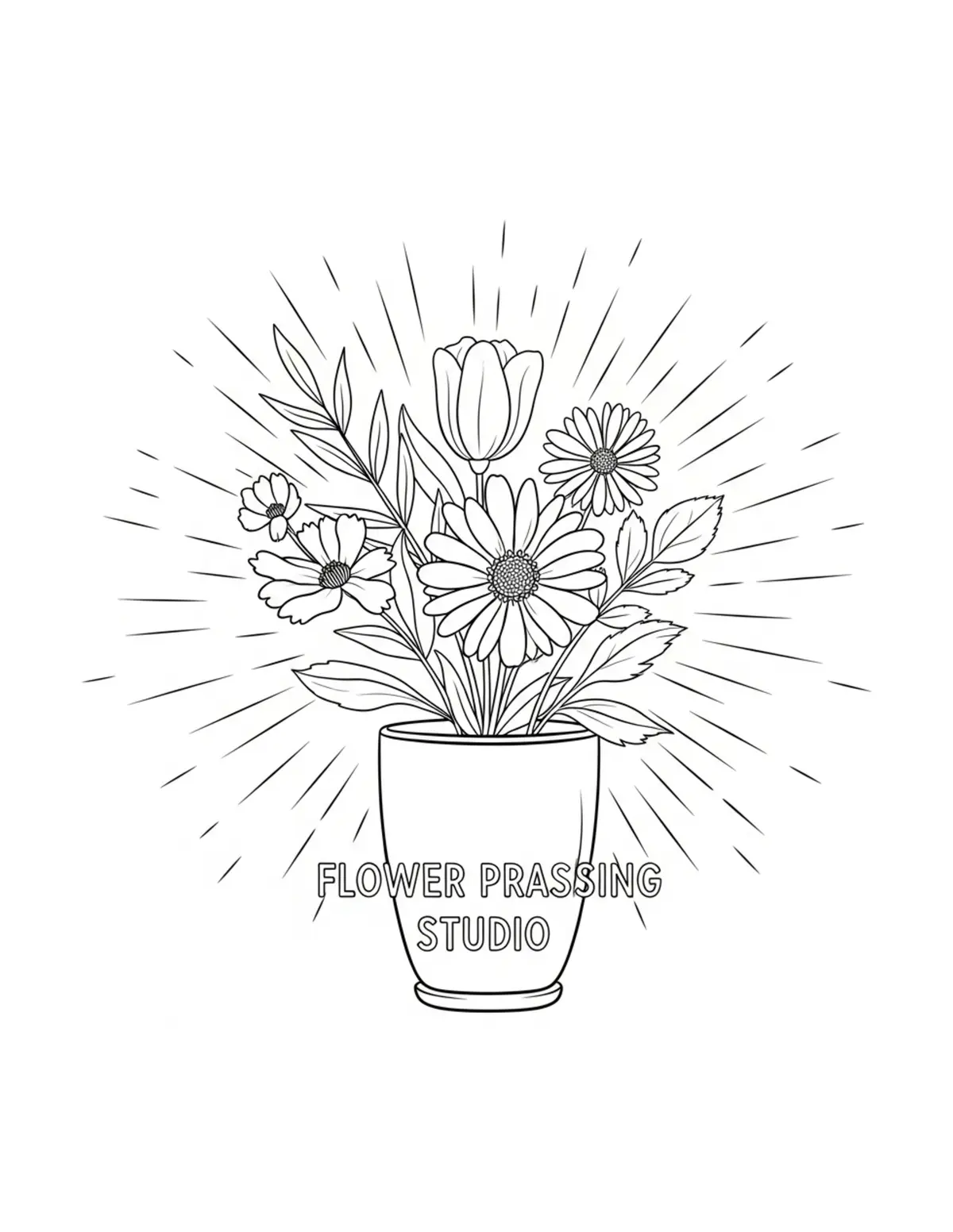 Free printable coloring page: cozy flower pressing studio coloring page. Cute and cozy design for kids and adults to download and print.