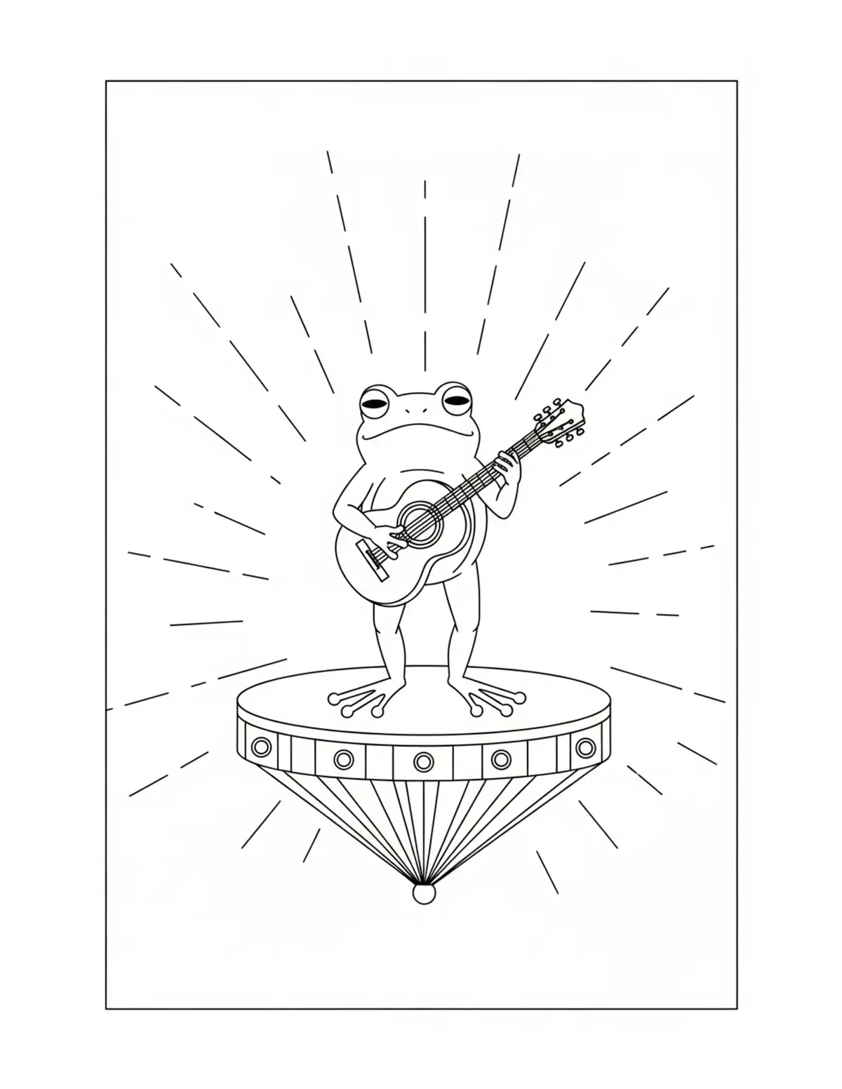 Frog Playing Music on a Floati Coloring Page - free printable JPG featuring adorable woodland animals