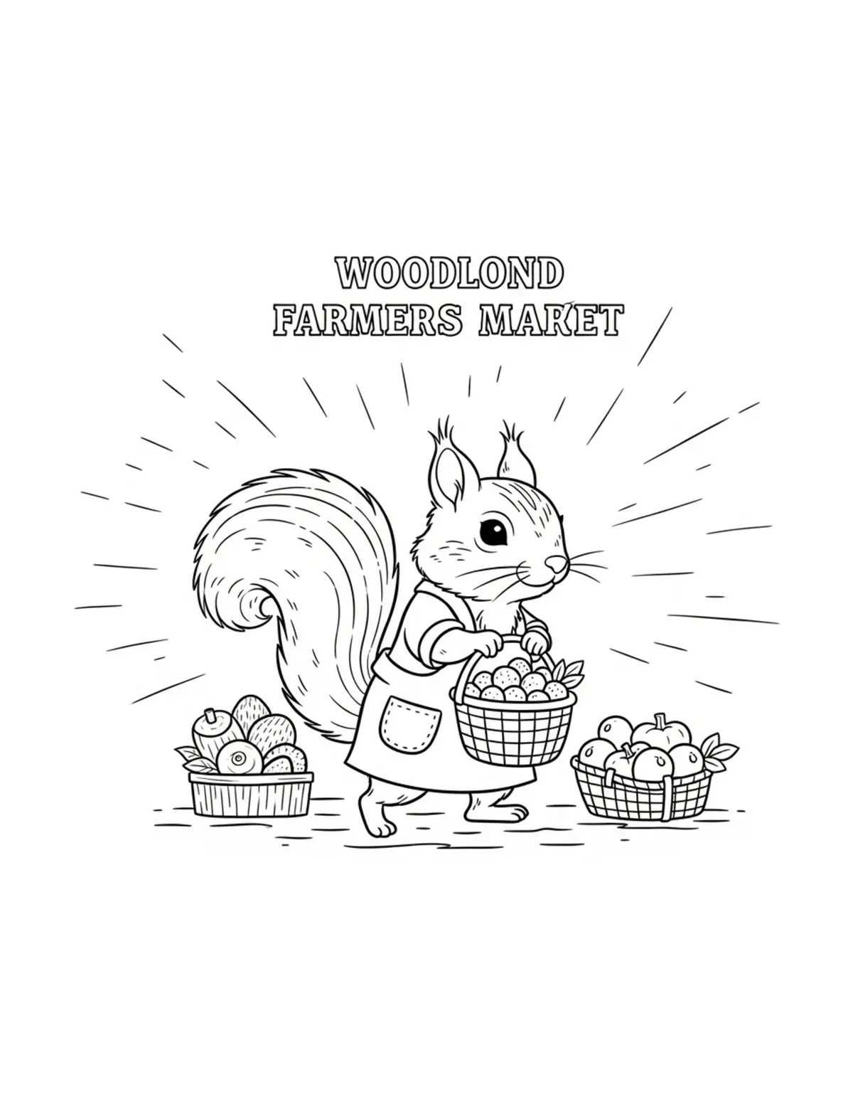 Free printable coloring page: tiny-squirrel-running-a-woodla coloring page. Cute and cozy design for kids and adults to download and print.
