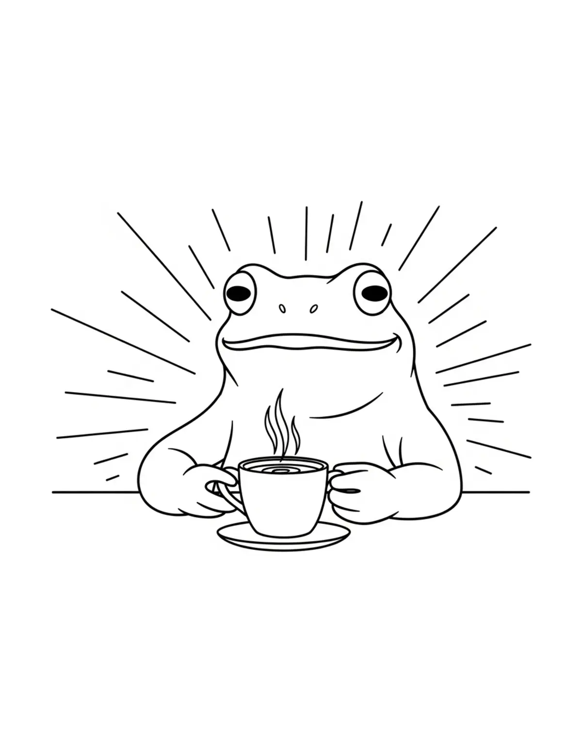 Free printable coloring page: frog making hot chocolate coloring page. Cute and cozy design for kids and adults to download and print.