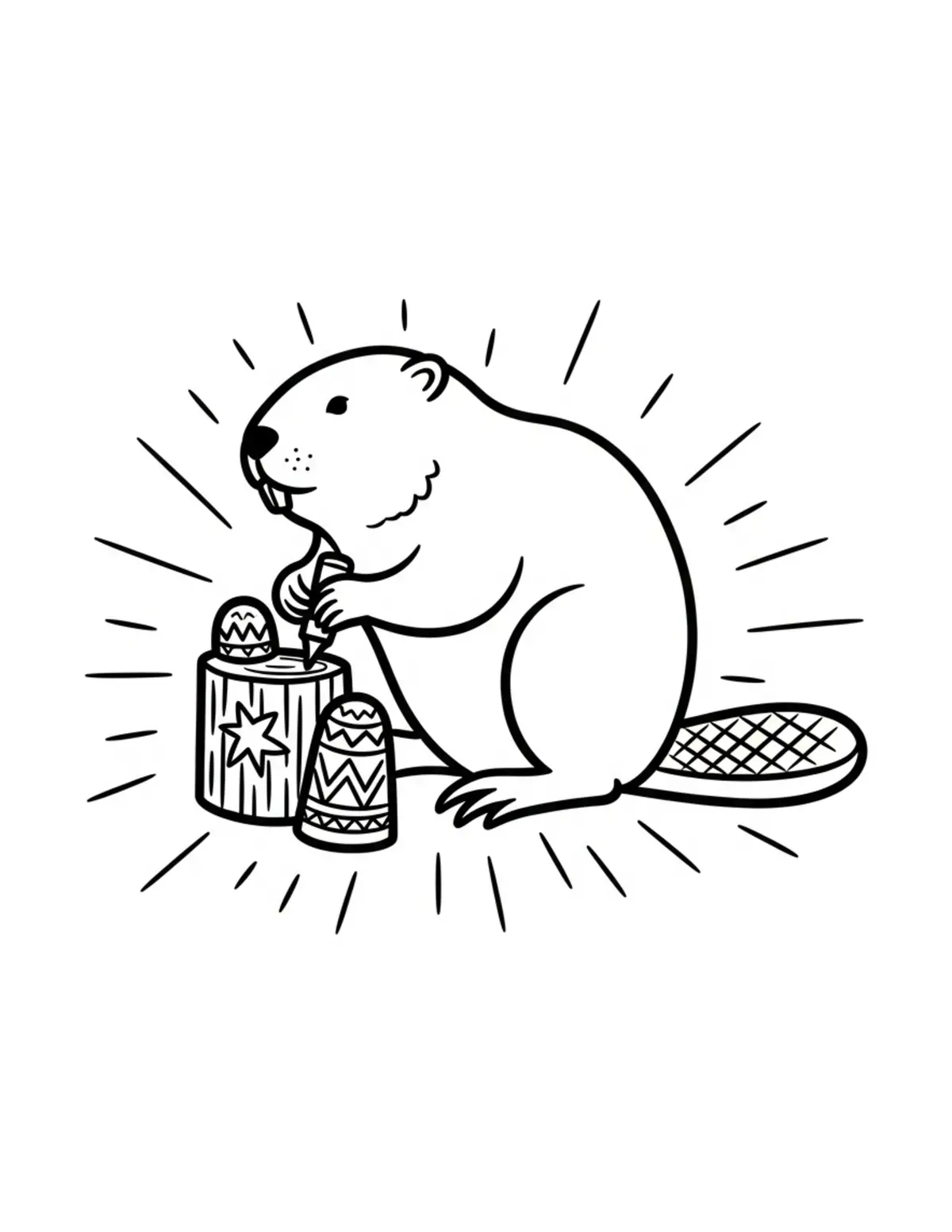 Beaver Carving Decorations from Wood Coloring Page - free printable JPG featuring adorable woodland beaver