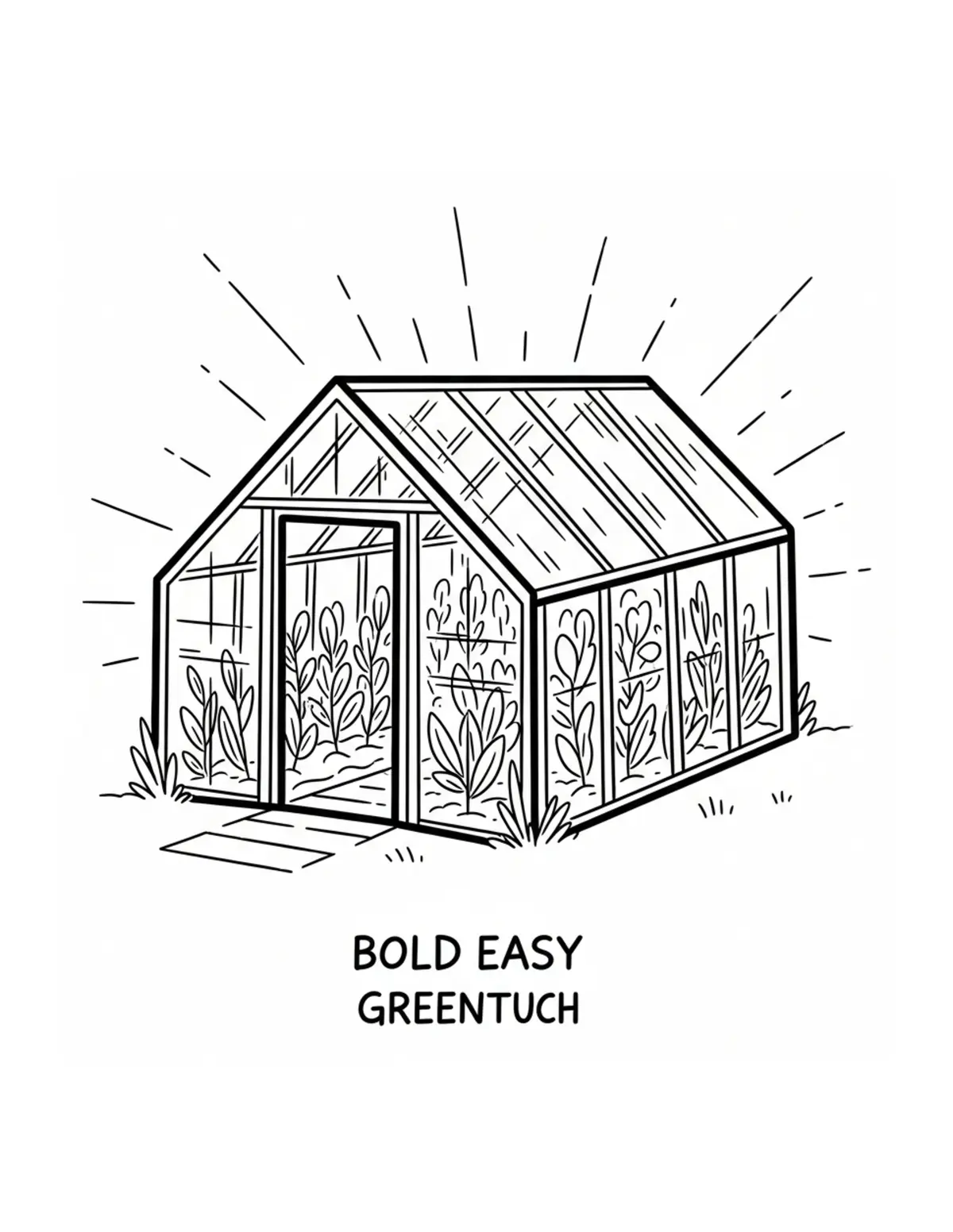 Free printable coloring page: bold-easy-greenhouse coloring page. Cute and cozy design for kids and adults to download and print.