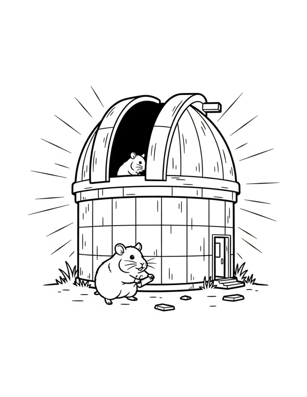 Free printable coloring page: little hamster exploring a gia coloring page. Cute and cozy tiny animal design for kids and adults to download and print.