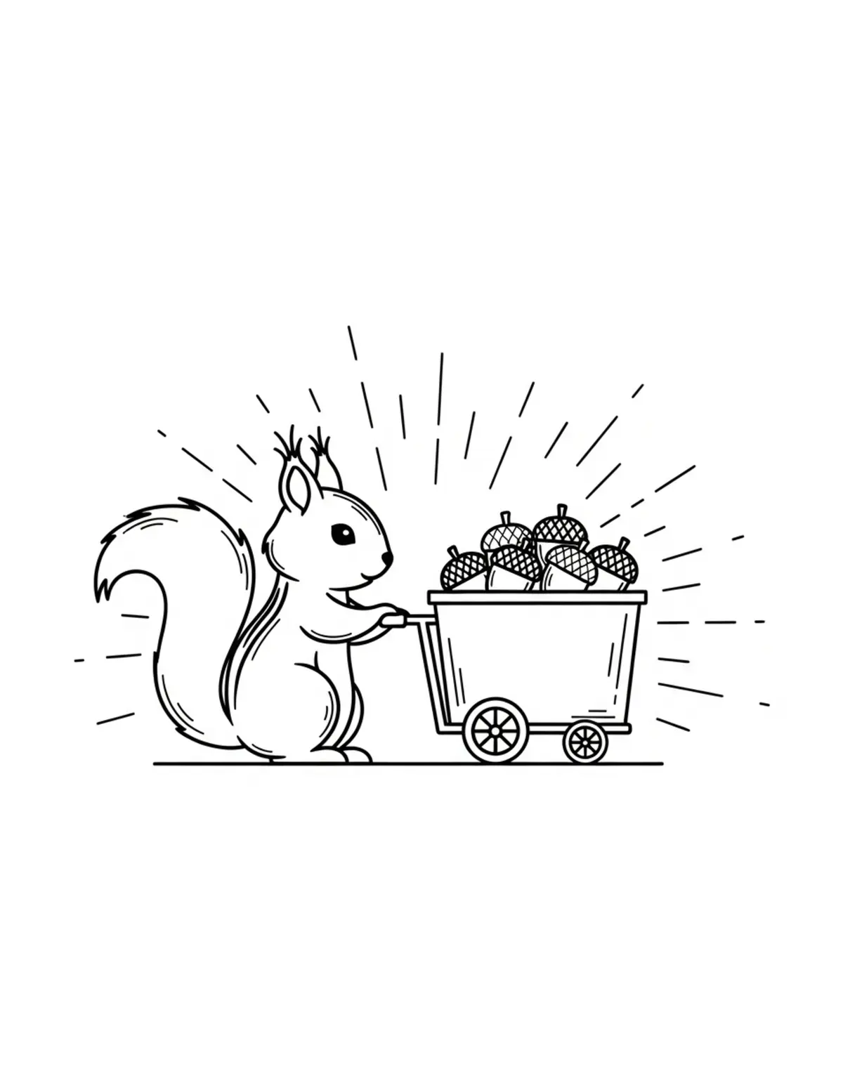 Free printable coloring page: tiny-squirrel-delivering-acorn coloring page. Cute and cozy design for kids and adults to download and print.