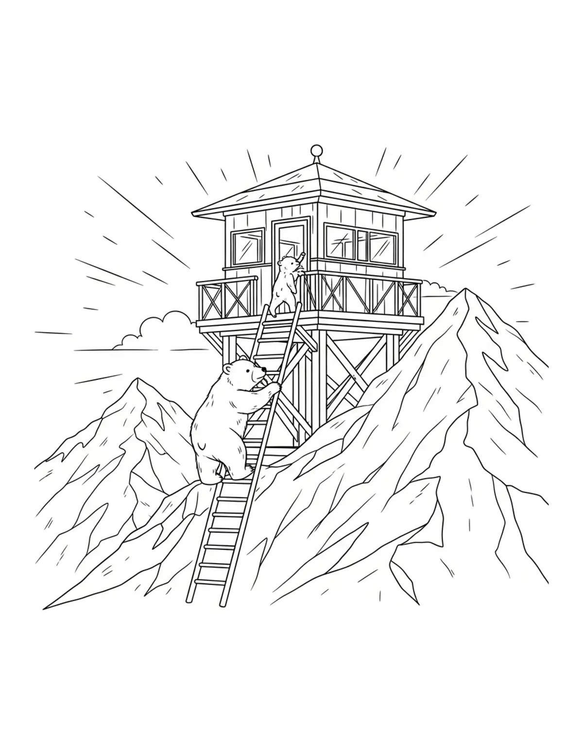 Tiny Bear Building A Mountain coloring page - free printable JPG featuring adorable woodland animals