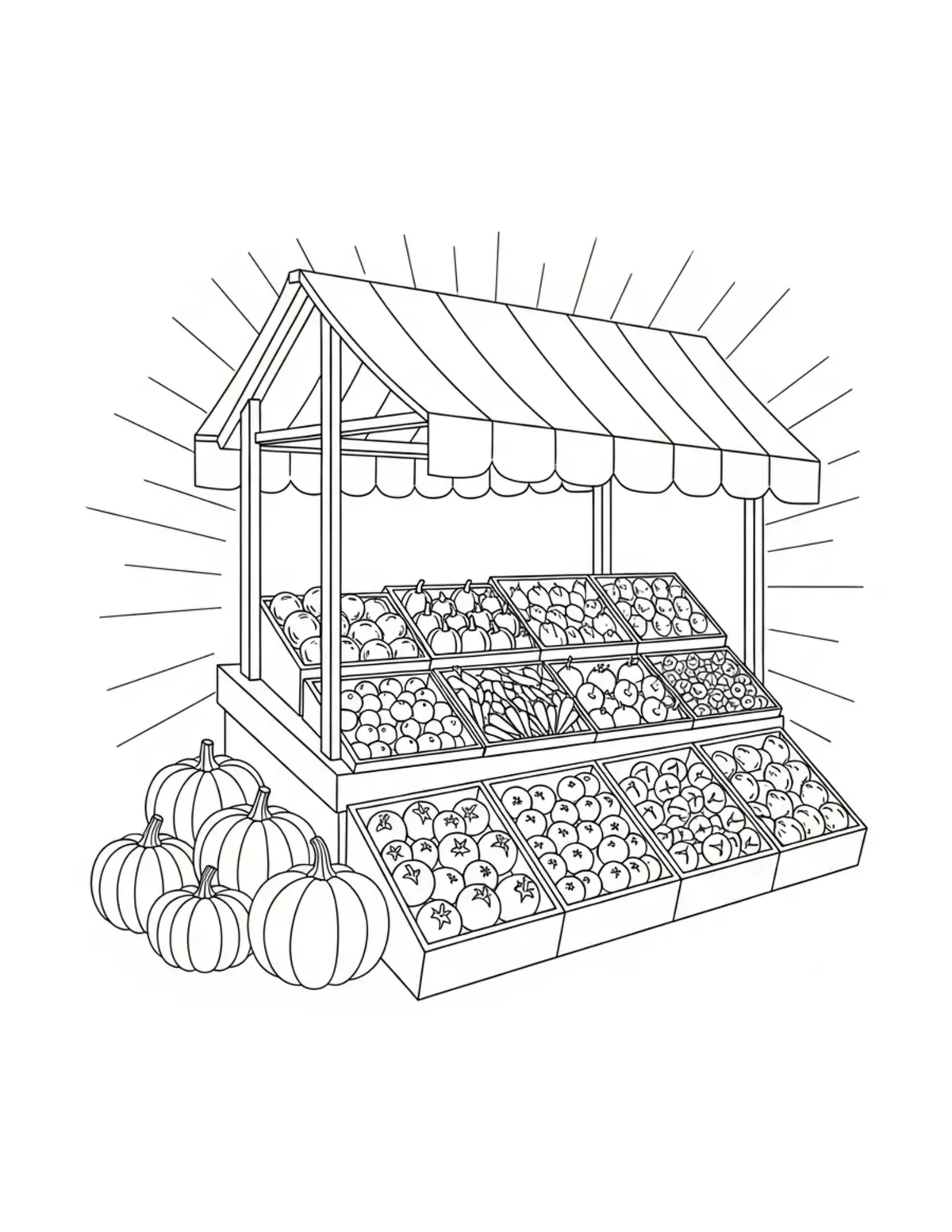 Tiny Market Stall Filled With  Coloring Page - free printable JPG featuring adorable tiny animal village scene