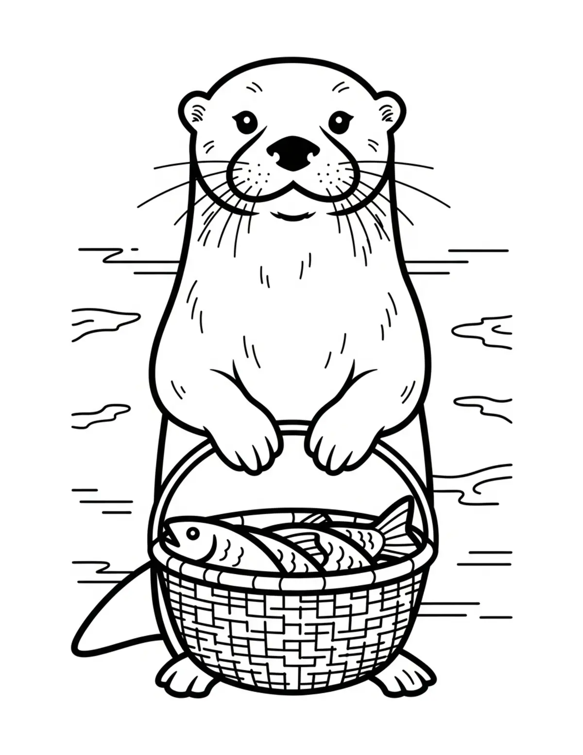 Otter Carrying Fish Basket coloring page - free printable JPG featuring adorable otters