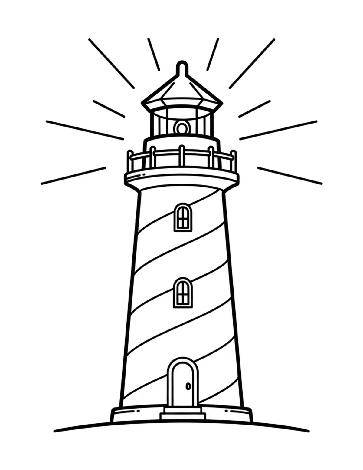 Free printable coloring page: bold-easy-lighthouse coloring page. Cute and cozy design for kids and adults to download and print.