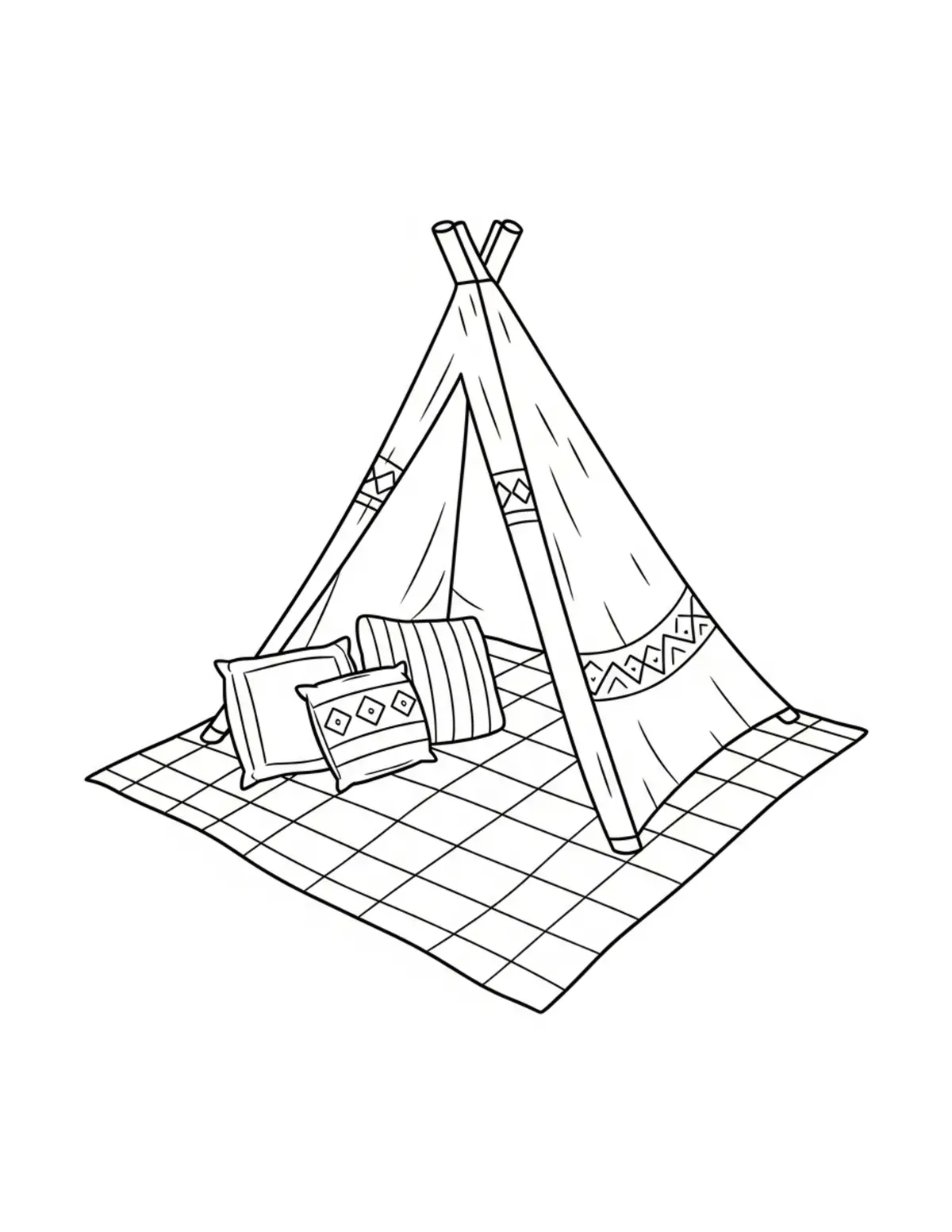 Free printable coloring page: cozy summer outdoor blanket fo coloring page. Cute and cozy summer design for kids and adults to download and print.