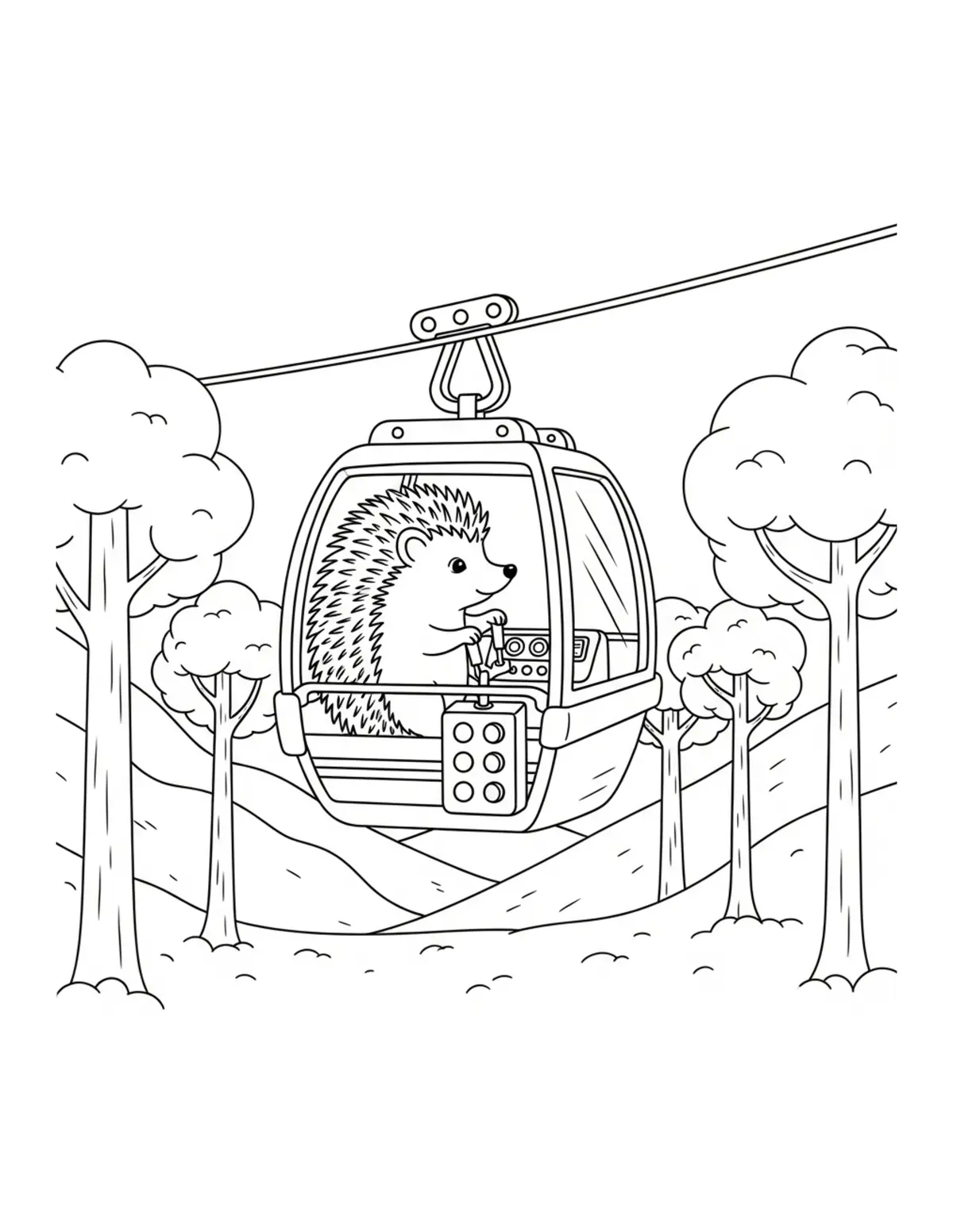 Free printable coloring page: tiny-hedgehog-operating-a-fore coloring page. Cute and cozy design for kids and adults to download and print.