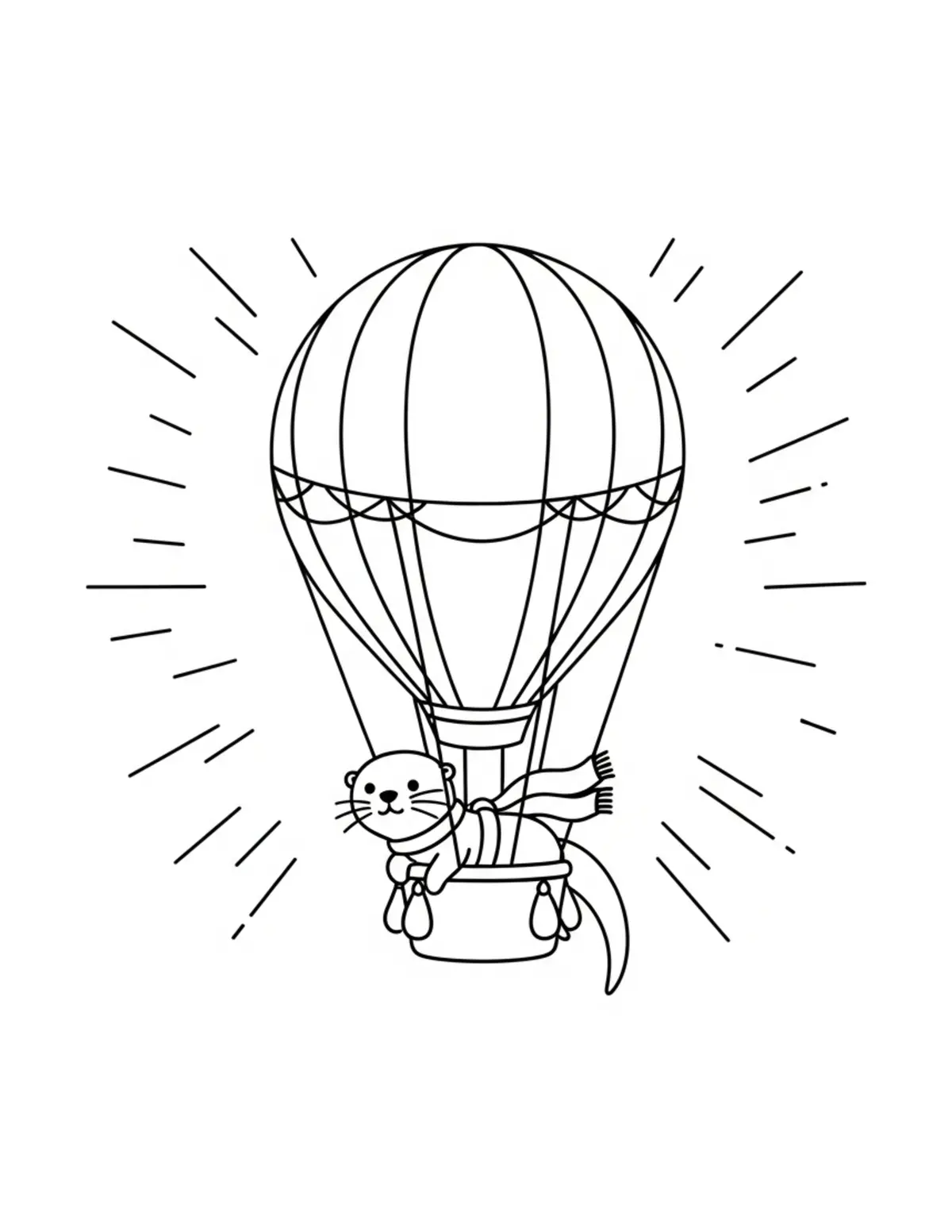 Free printable coloring page: tiny-otter-flying-a-cozy-hot-a coloring page. Cute and cozy design for kids and adults to download and print.