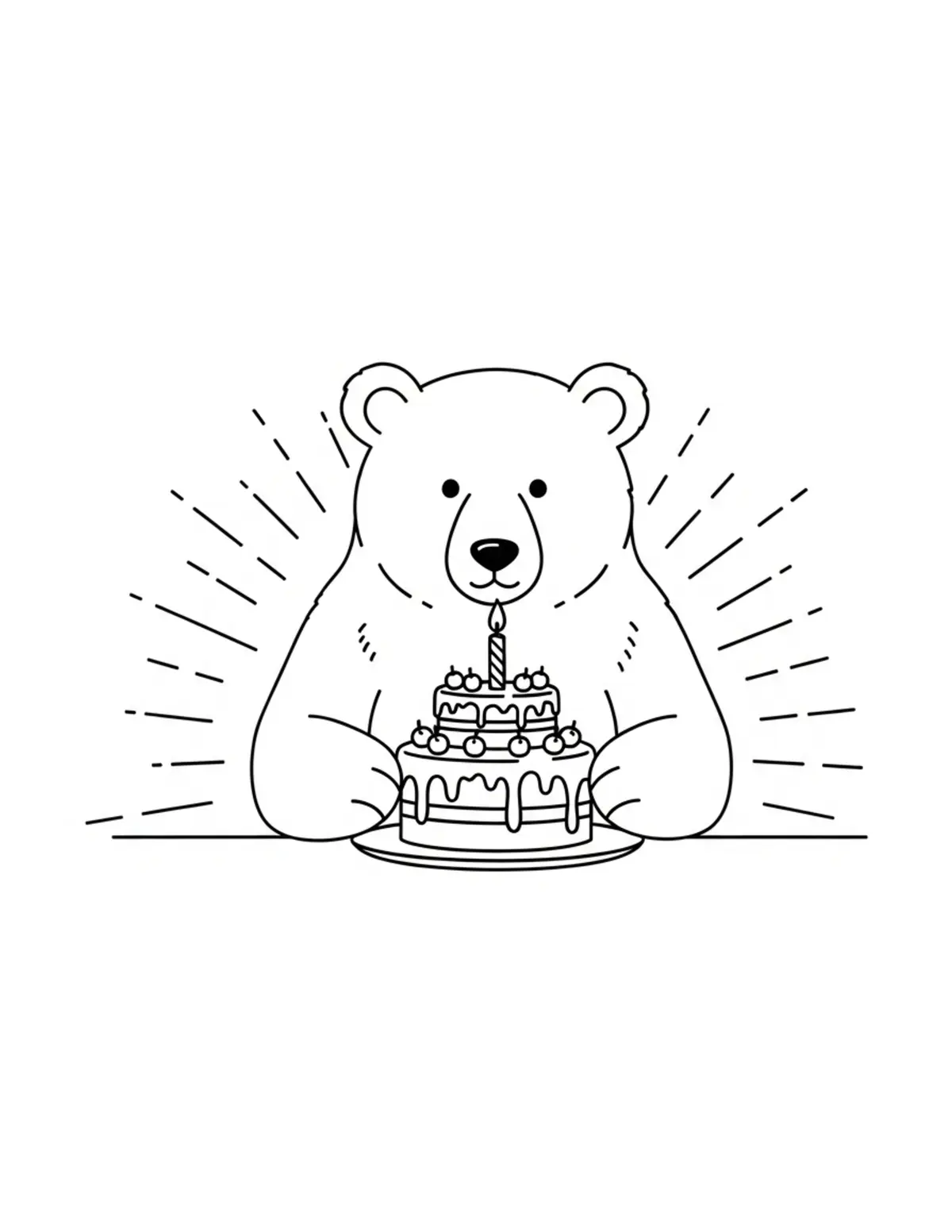 Free printable coloring page: bear-making-birthday-cake coloring page. Cute and cozy design for kids and adults to download and print.