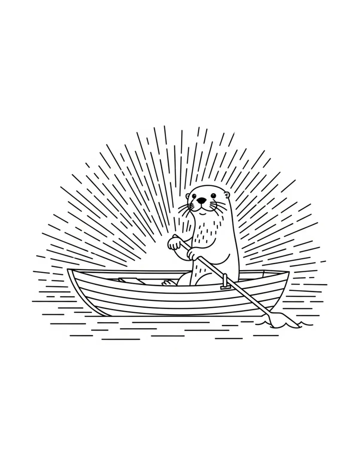 Otter Rowing Small Boat coloring page - free printable JPG featuring adorable otters