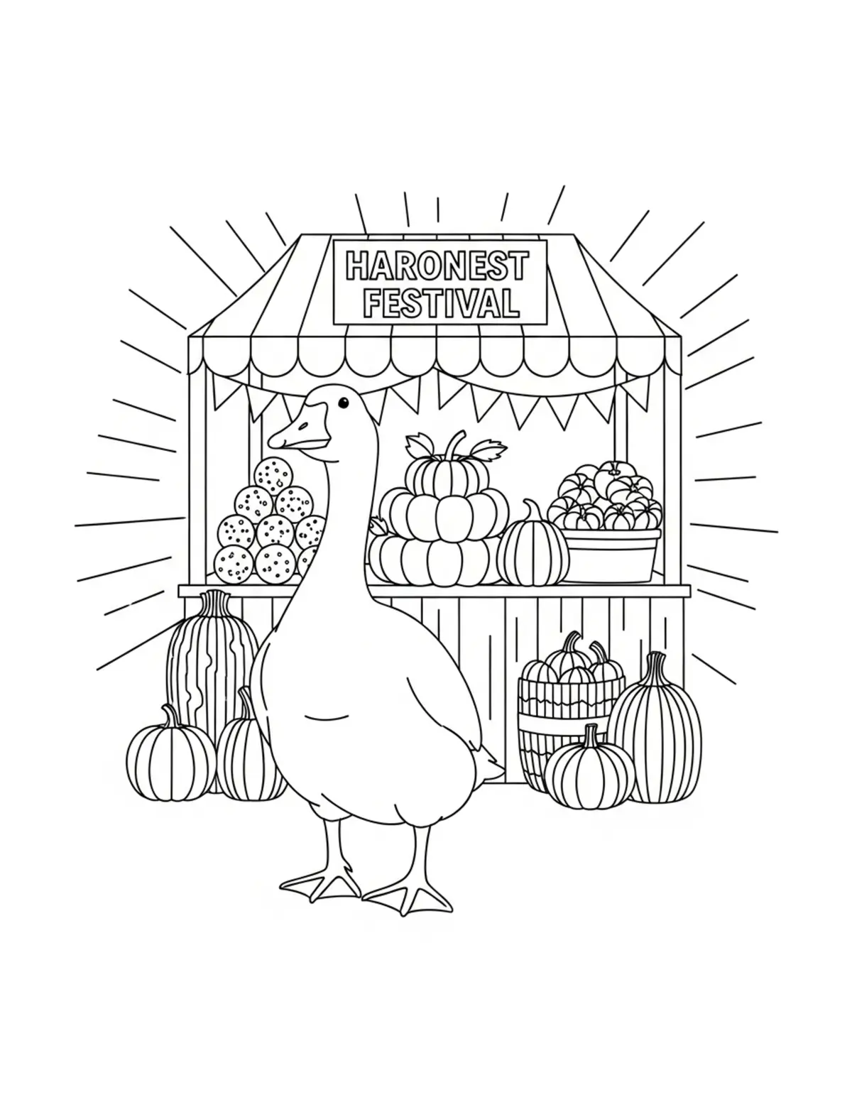 Goose Hosting a Harvest Festiv Coloring Page - free printable JPG featuring adorable woodland animals