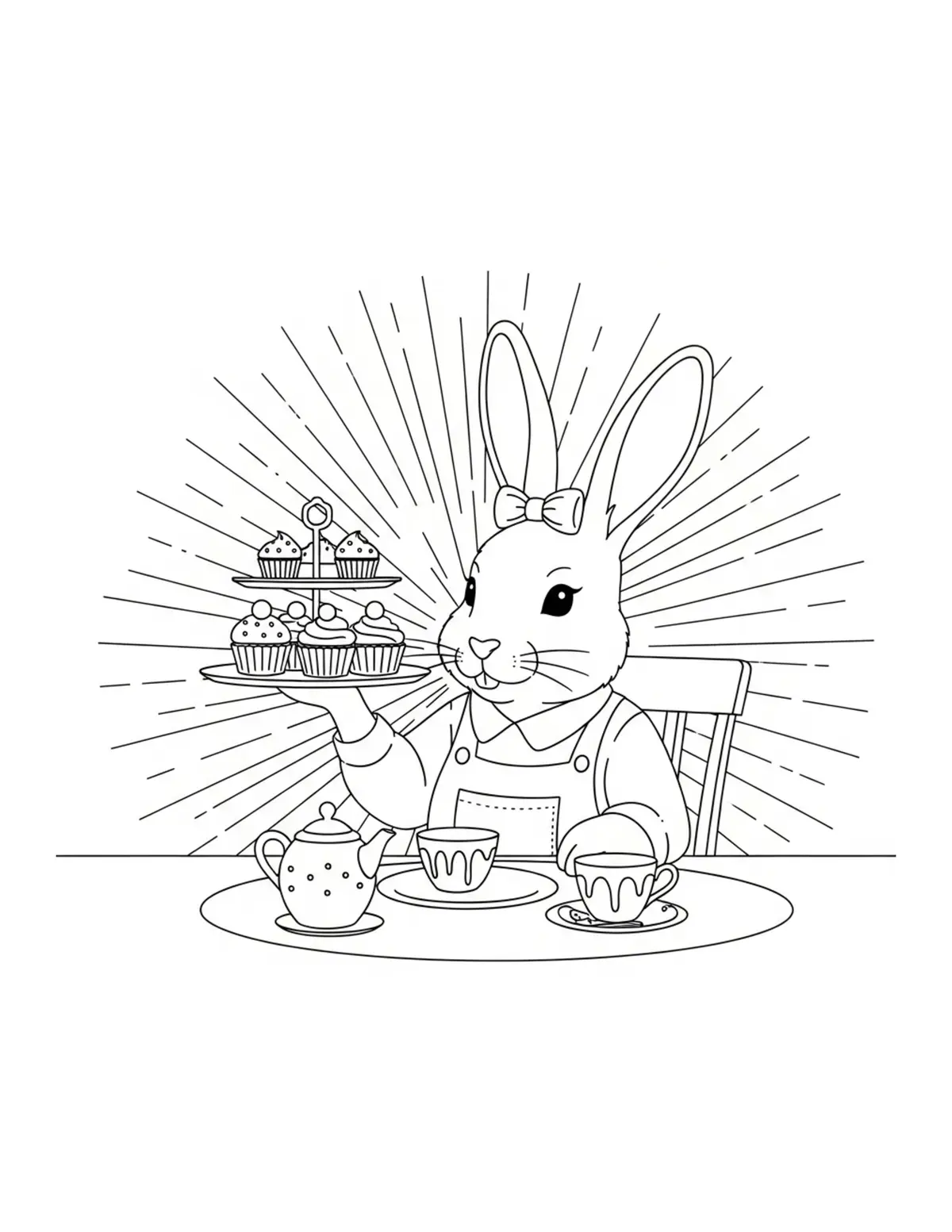 Rabbit Serving Cupcakes At A Coloring Page - free printable JPG featuring adorable rabbit