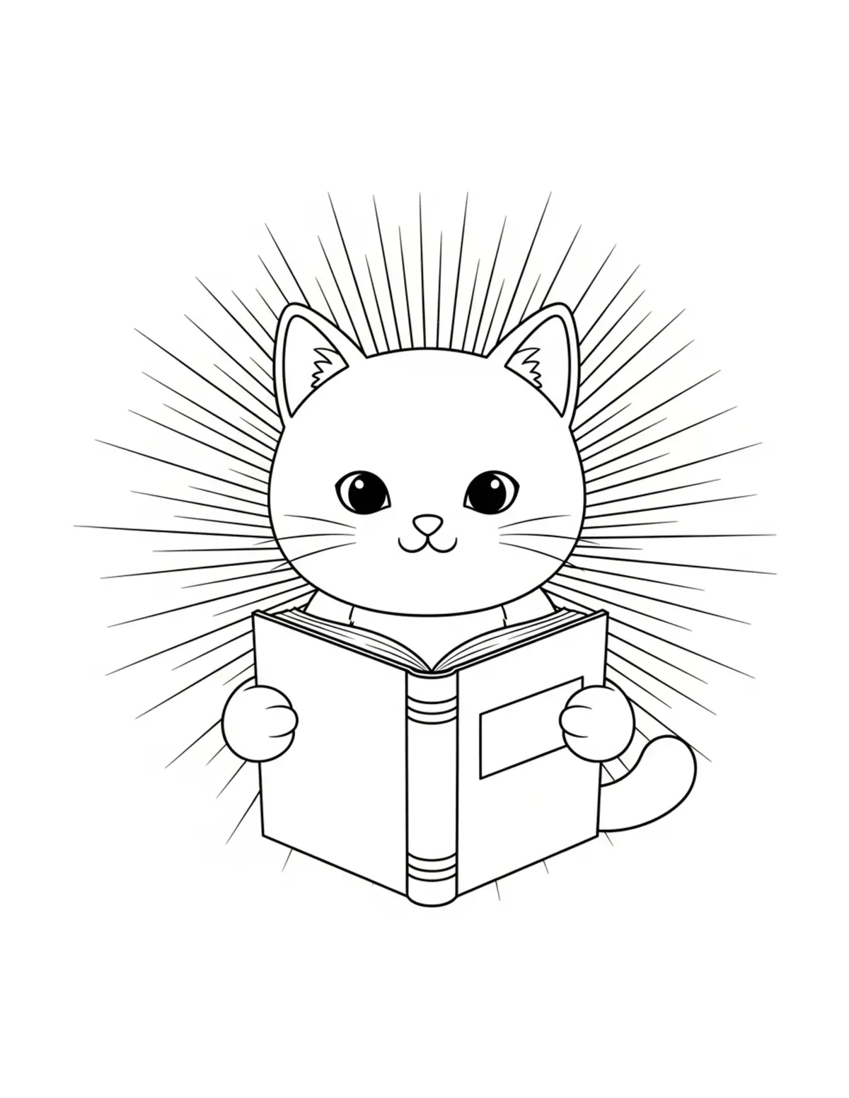 Free printable coloring page: cat reading books kawaii coloring page. Cute and cozy design for kids and adults to download and print.
