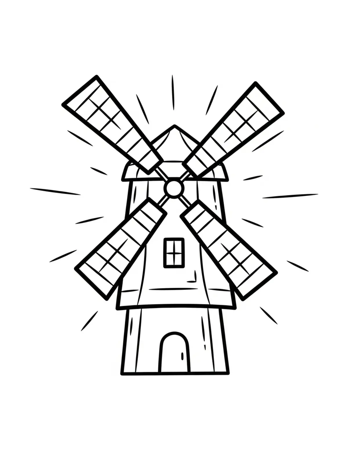 Free printable coloring page: bold-easy-windmill coloring page. Cute and cozy design for kids and adults to download and print.