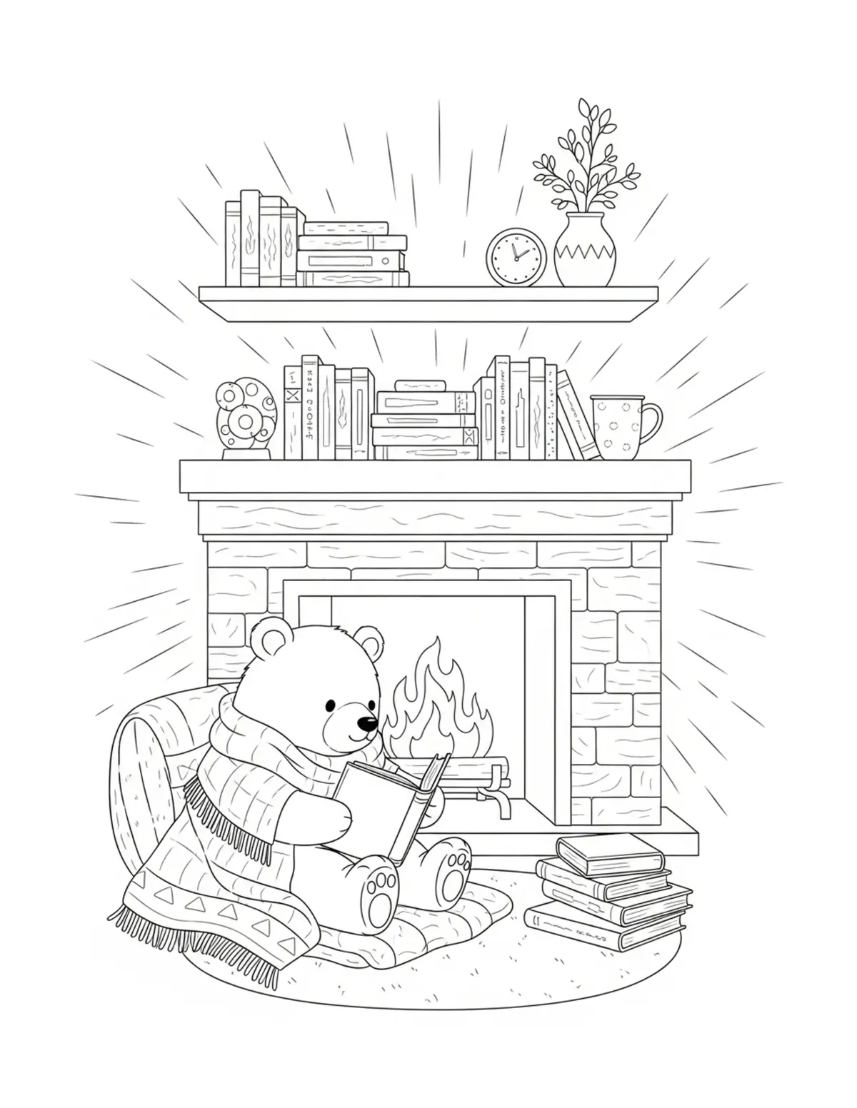 Reading & Relaxing — Quiet reading corners, cozy blankets, and peaceful coloring moments