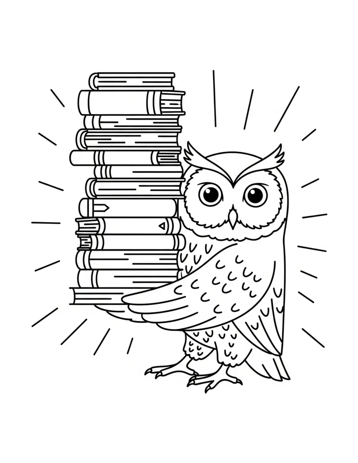Owl Carrying A Stack Of Storyb Coloring Page - free printable JPG featuring adorable owl