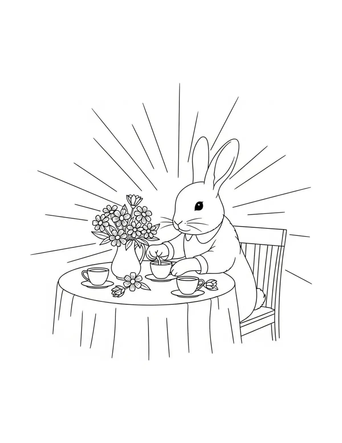 Rabbit Decorating A Tea Table Coloring Page - free printable JPG featuring adorable rabbit