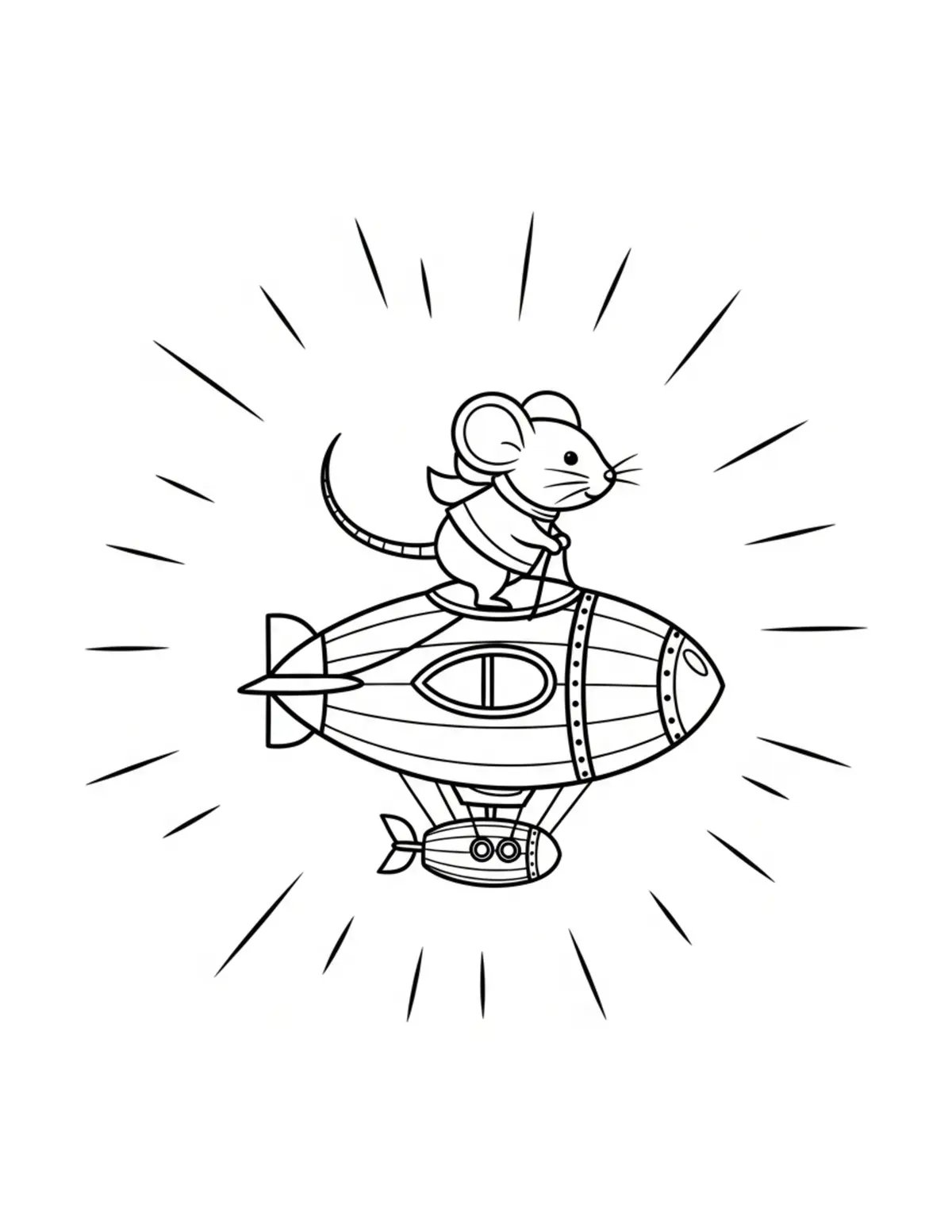Free printable coloring page: tiny-mouse-flying-a-mini-airsh coloring page. Cute and cozy design for kids and adults to download and print.