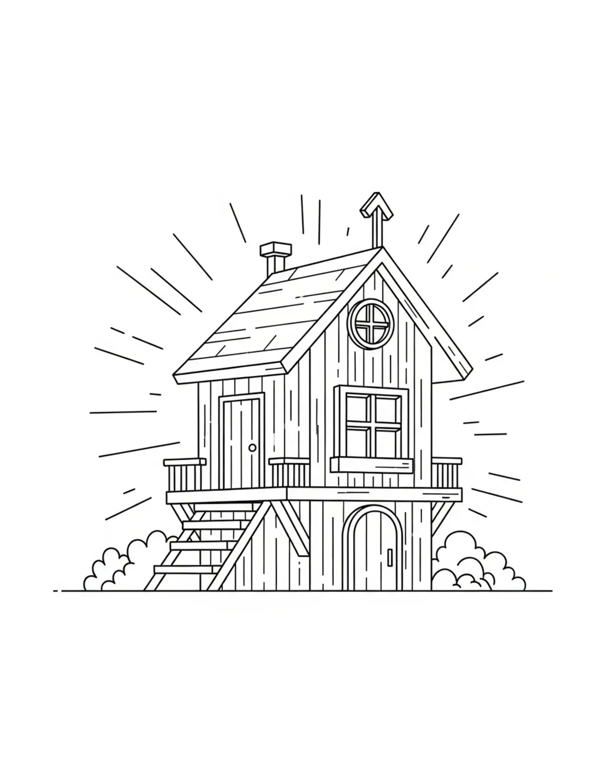 Free printable coloring page: bold-easy-treehouse coloring page. Cute and cozy design for kids and adults to download and print.